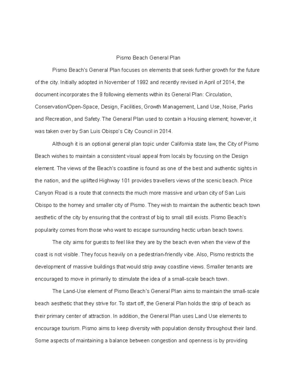 Pismo Beach General Plan 2 Pismo Beach General Plan Pismo Beach s