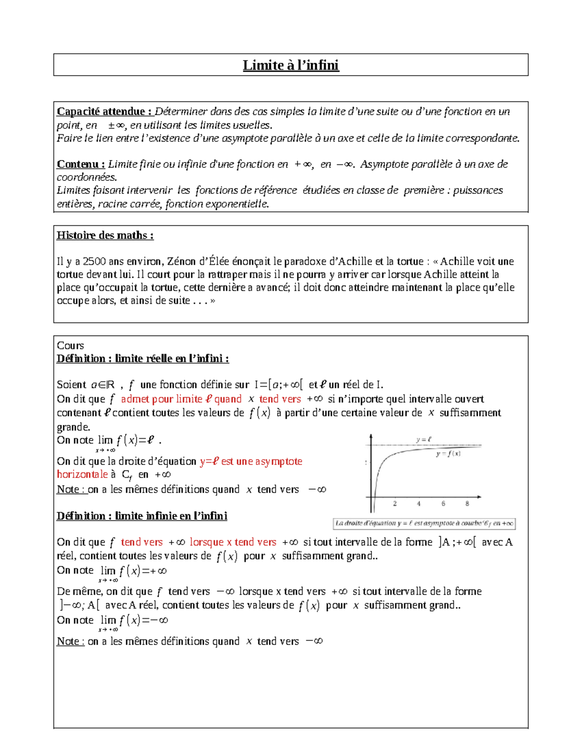 01-limite infini - Limite à l’infini Capacité attendue : Déterminer ...
