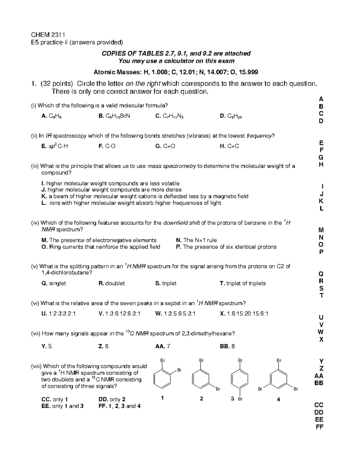 Practice Exam 5 B - CHEM 2311 E5 Practice-ii (answers Provided) COPIES ...