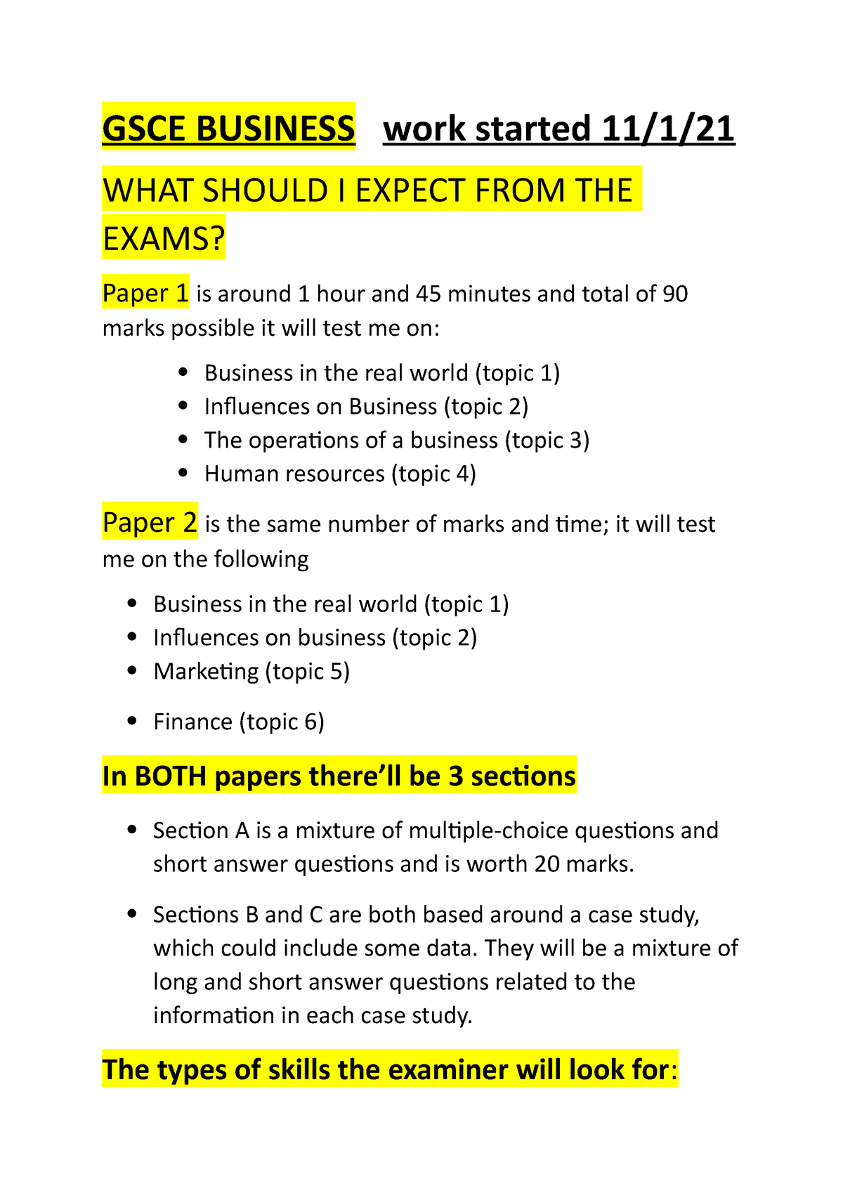 does business gcse have coursework