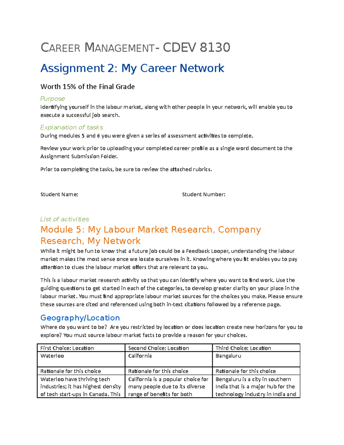 career assignment university