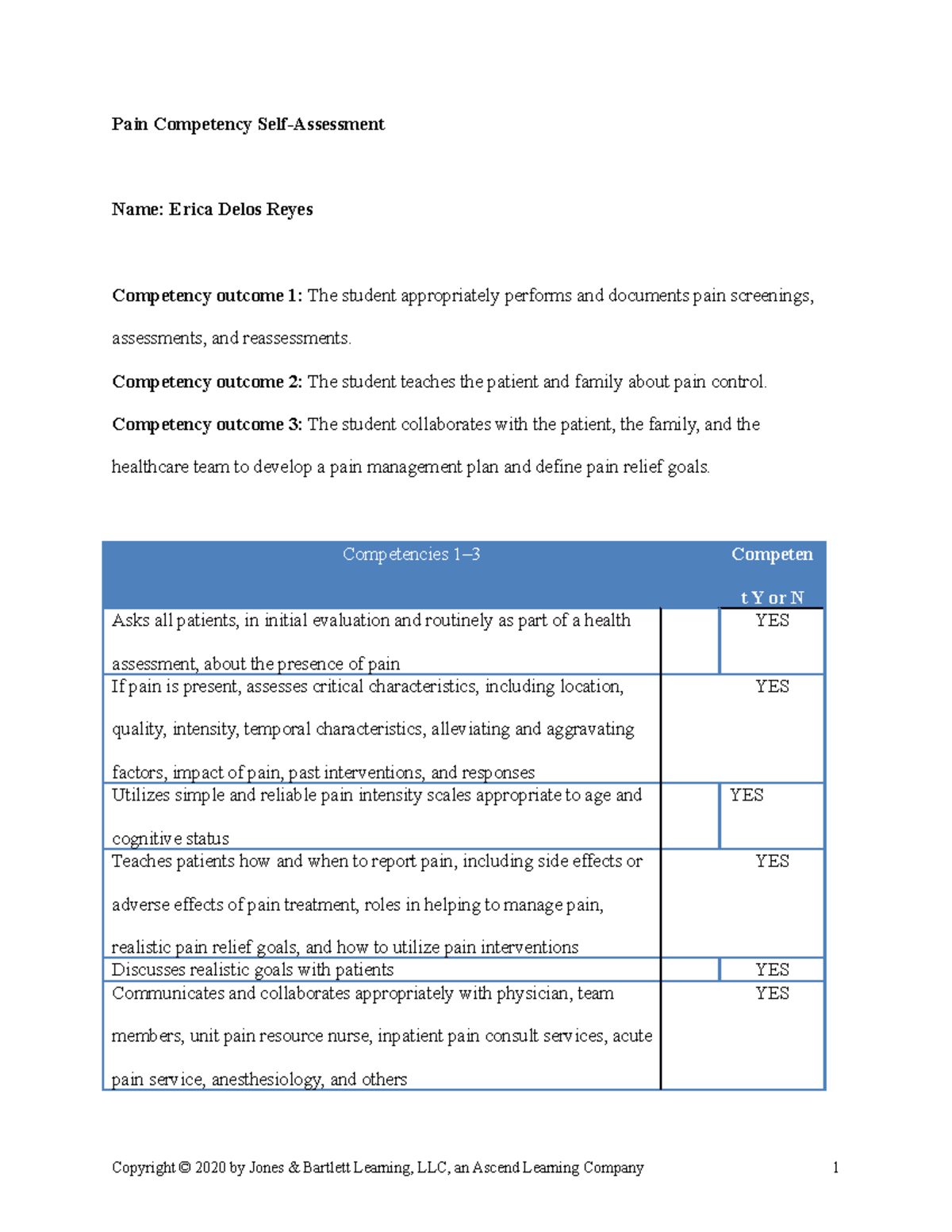 Pain+Competency+Self-Assessment Completed - Pain Competency Self ...