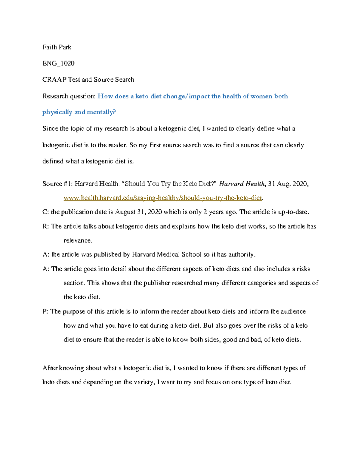 ENG1020 Source Search Craap - Faith Park ENG_ CRAAP Test and Source ...