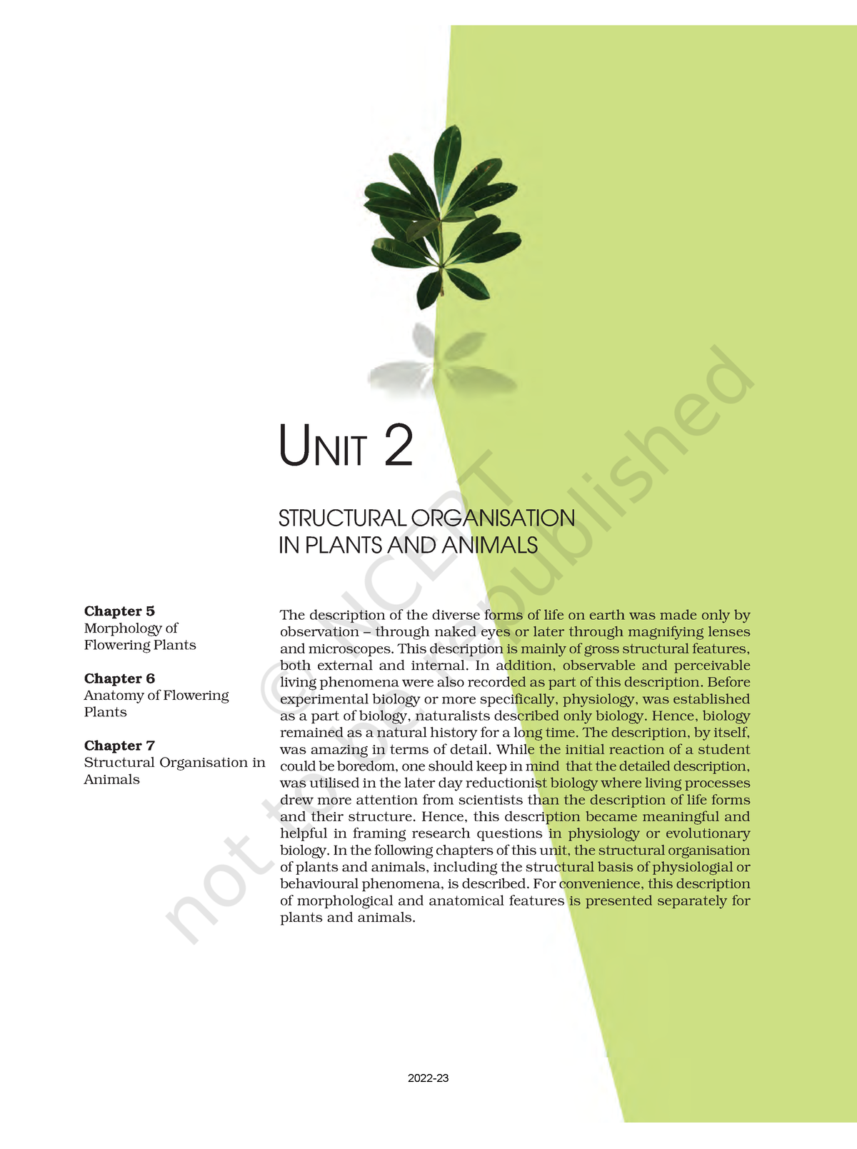 Chapter 5 - Structural Organisation IN Plants AND Animals - UNIT 2 The  description of the diverse - Studocu