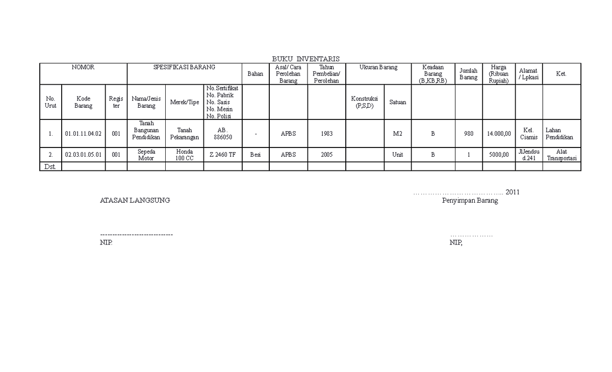 Format Buku Inventaris Sarana Prasarana Muhamammad Iksan Studocu