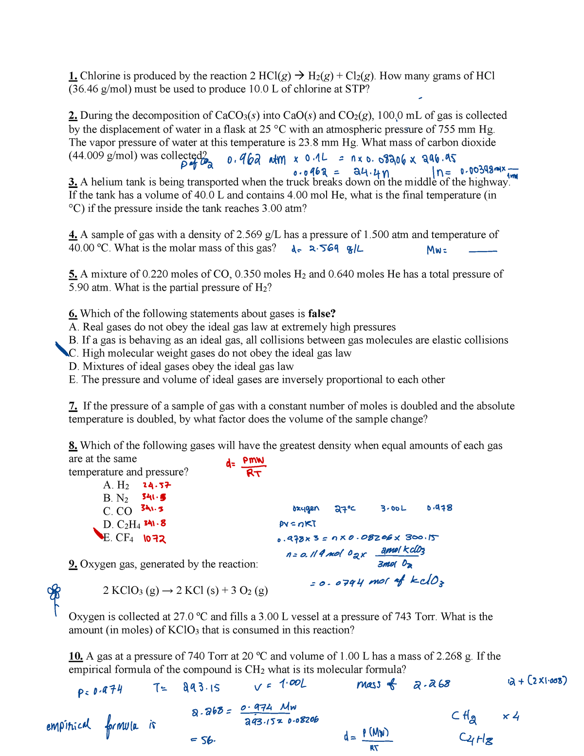 Tutorial-5 - Tutorial 5 - Chlorine is produced by the reaction 2 HCl(g ...