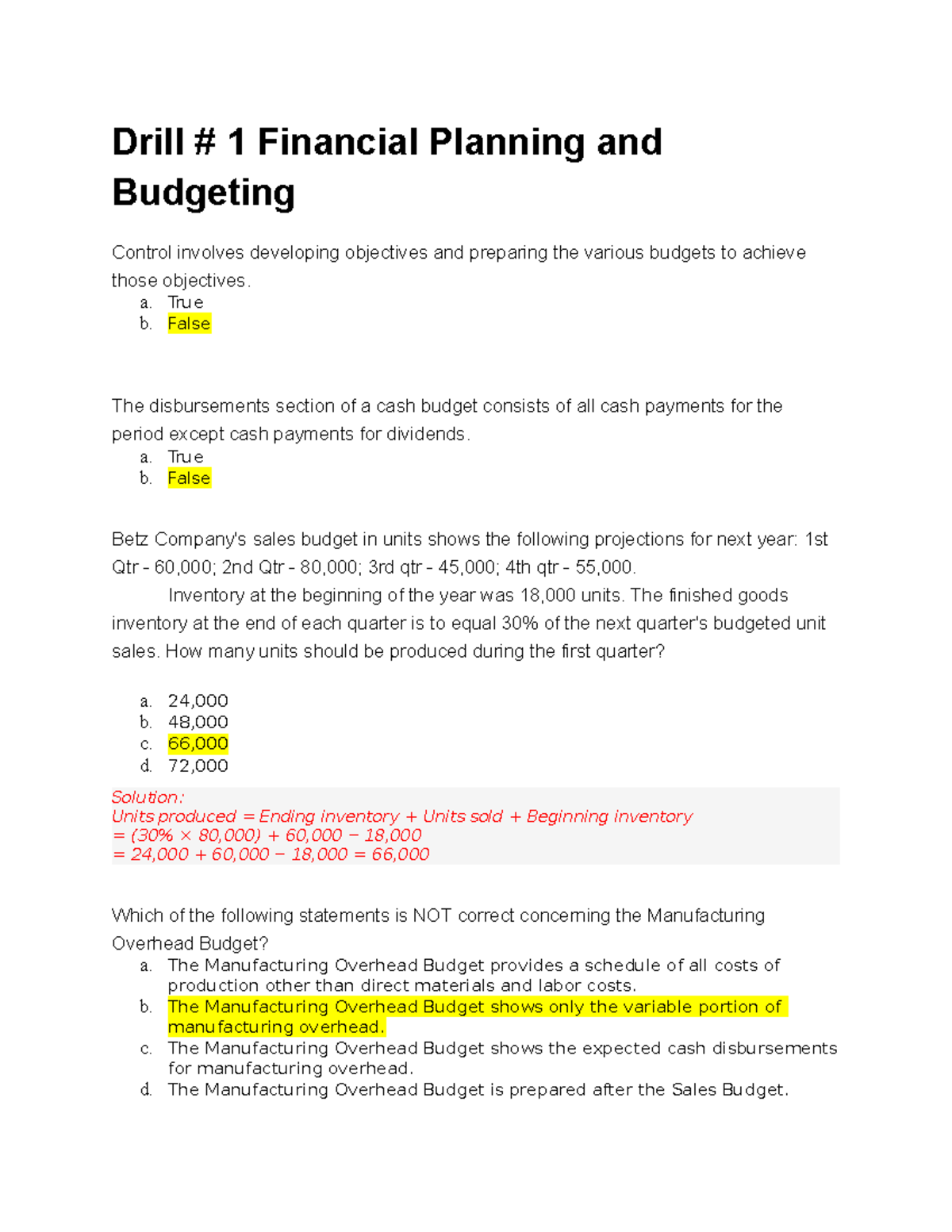 Drill 1 practical activity multiple choice with answers Drill 1