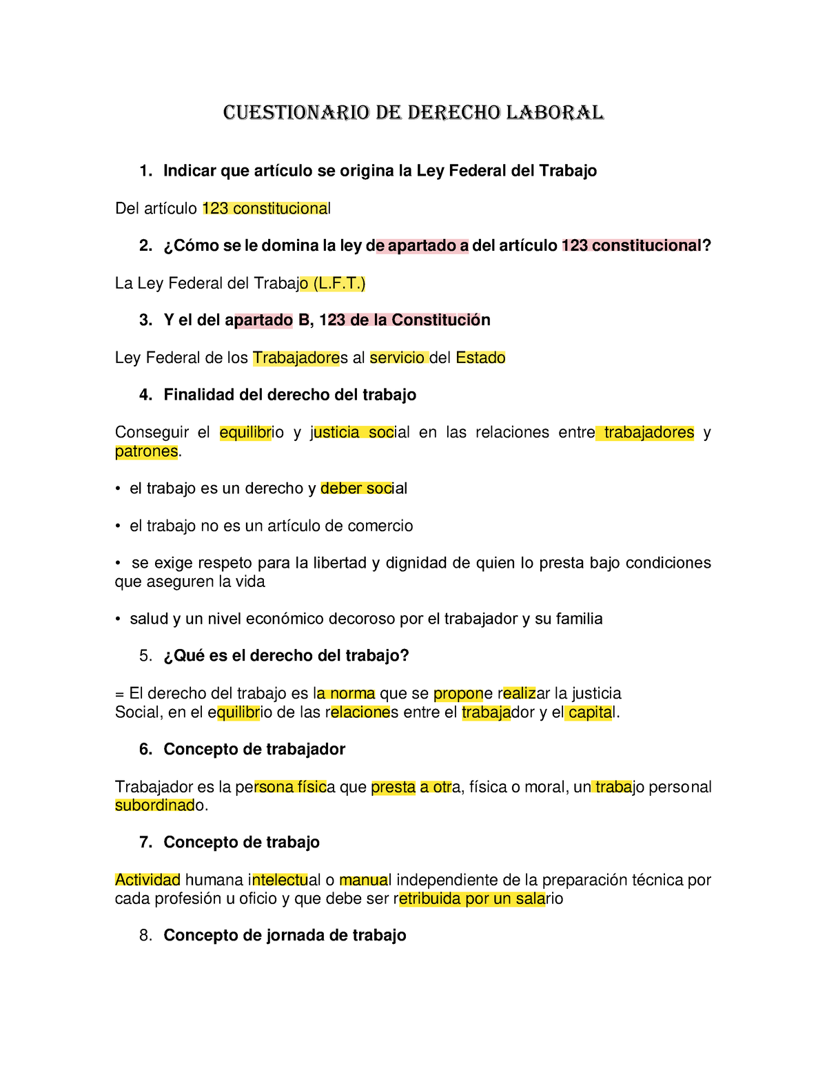 Cuestionario DE Derecho Laboral SSJ - CUESTIONARIO DE DERECHO LABORAL 1 ...