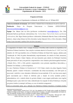 Proposta de Evento Extensão- Territórios Federais 80 anos depois