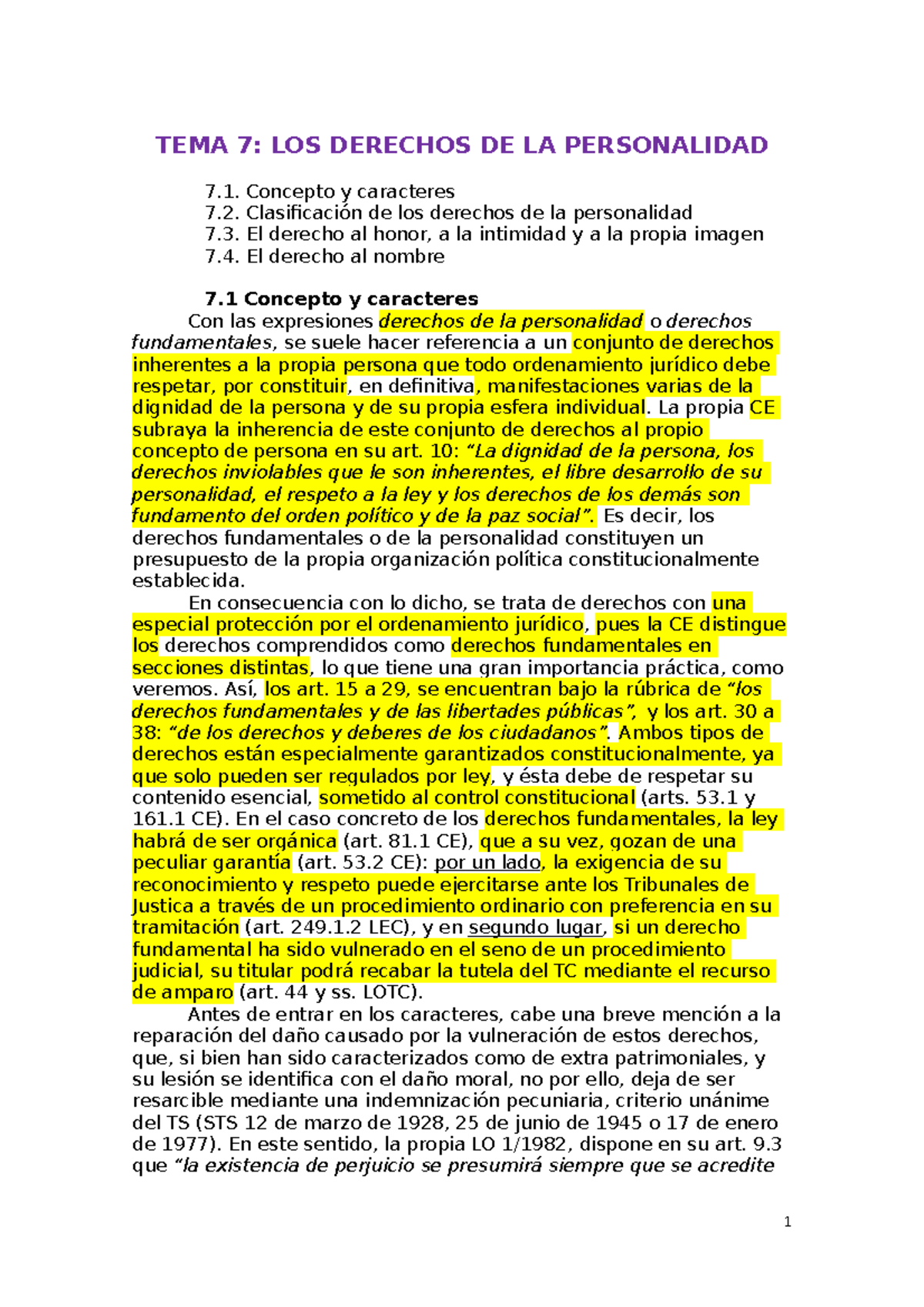 Tema 7- Apuntes Derecho Civil I - TEMA 7: LOS DERECHOS DE LA ...