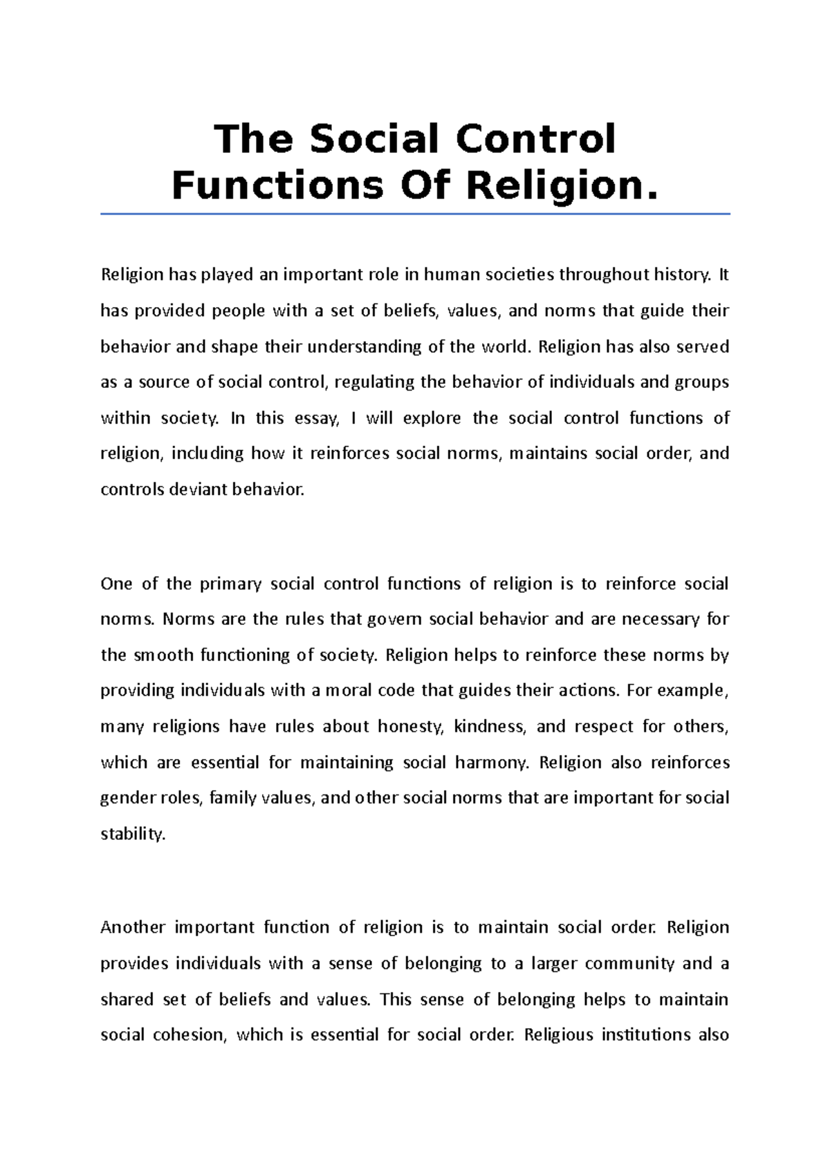 the-social-control-functions-of-religion-religion-has-played-an