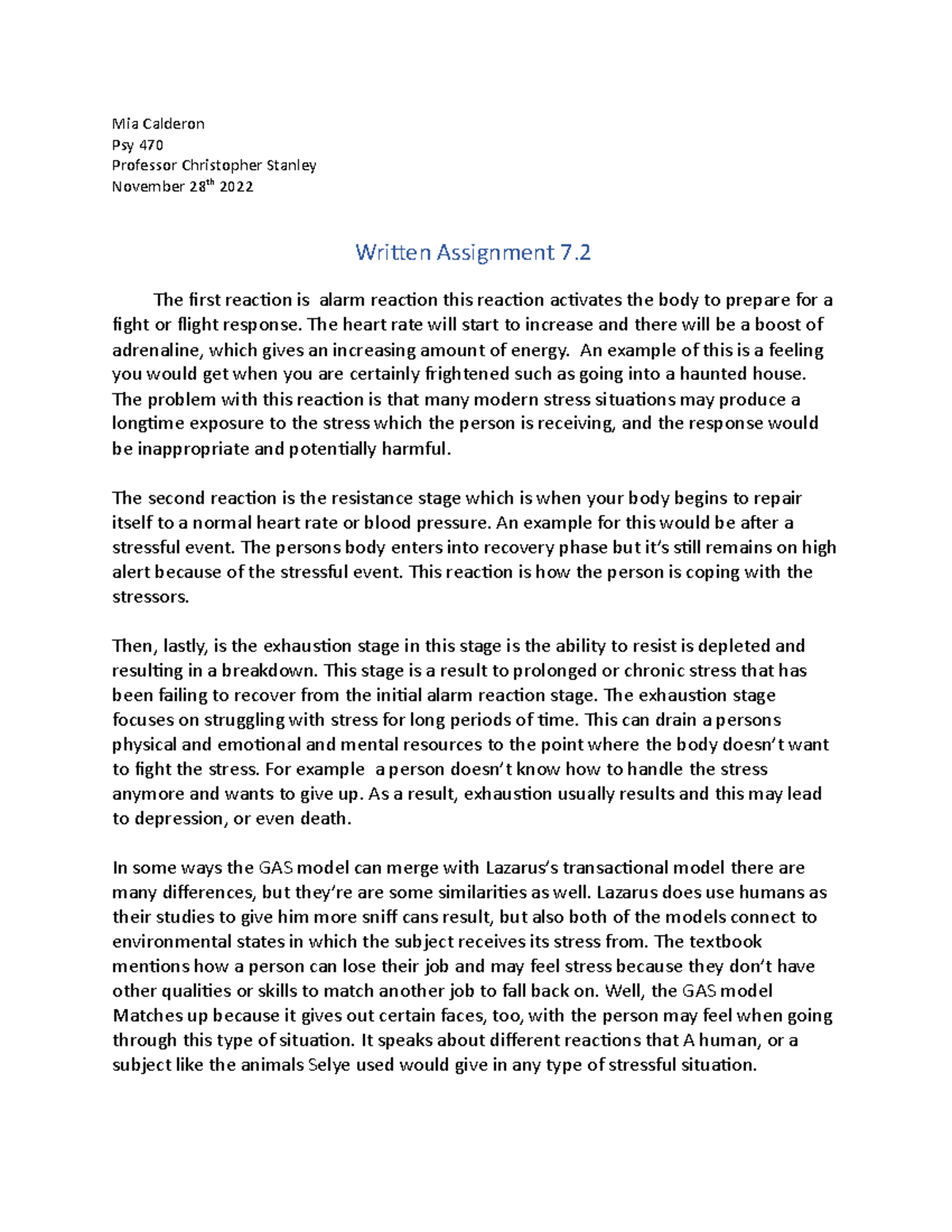 Writtenassignment 7 - written assignments 7.2 - Mia Calderon Psy 470 ...