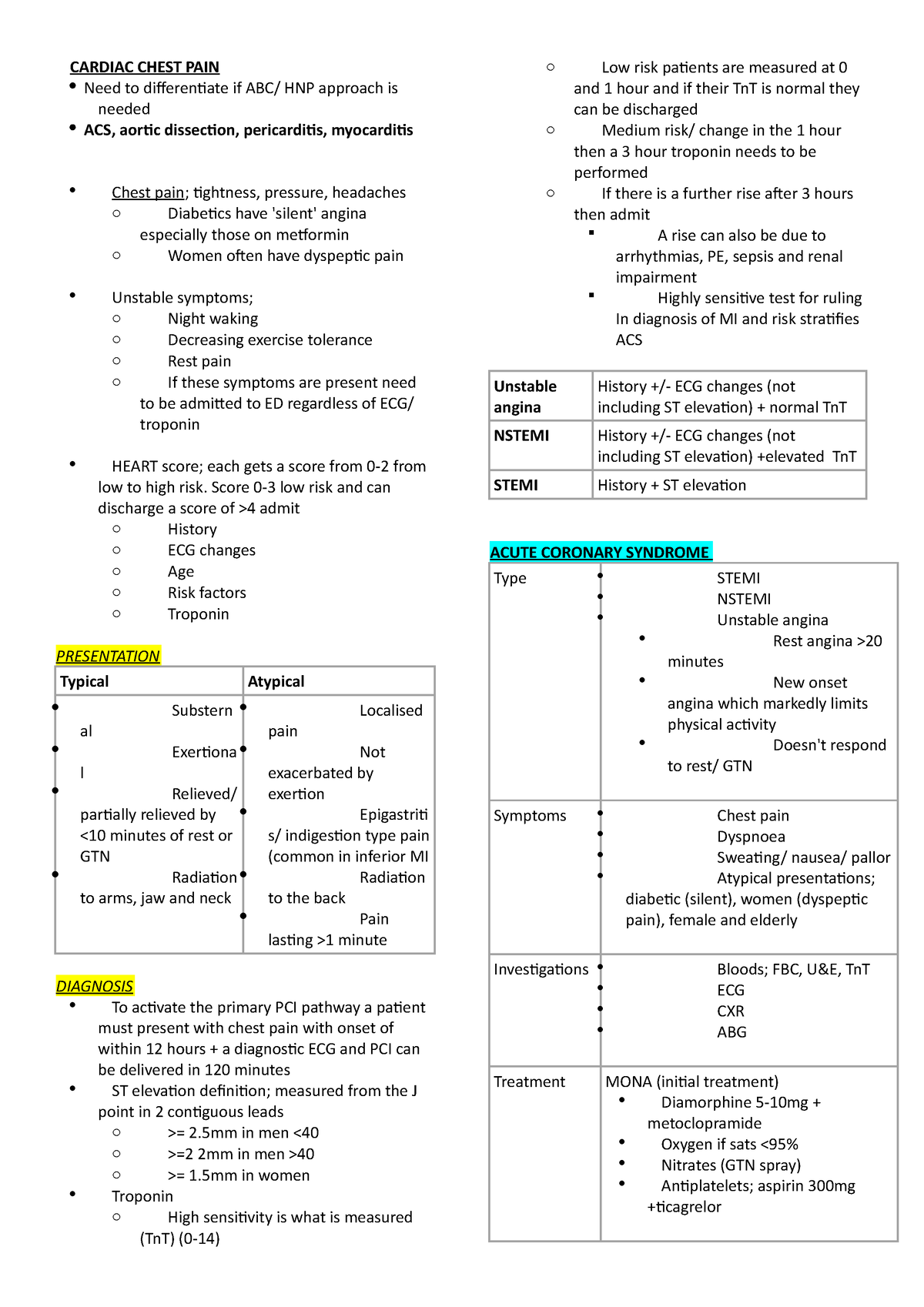 Cardiac (P1) - Summary of the condition with differentials ...