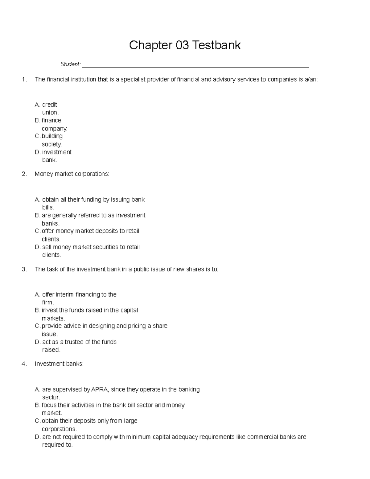 Chapter 03 Testbank - Practical Material - Chapter 03 Testbank Student ...