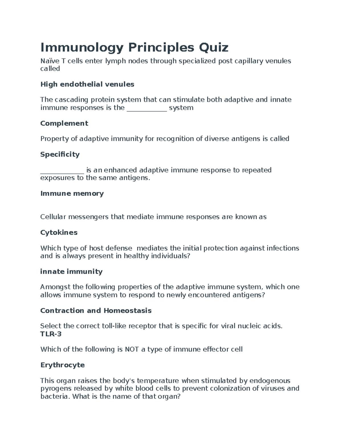 Exams And Quizzes - Immunology Principles Quiz Naïve T Cells Enter ...