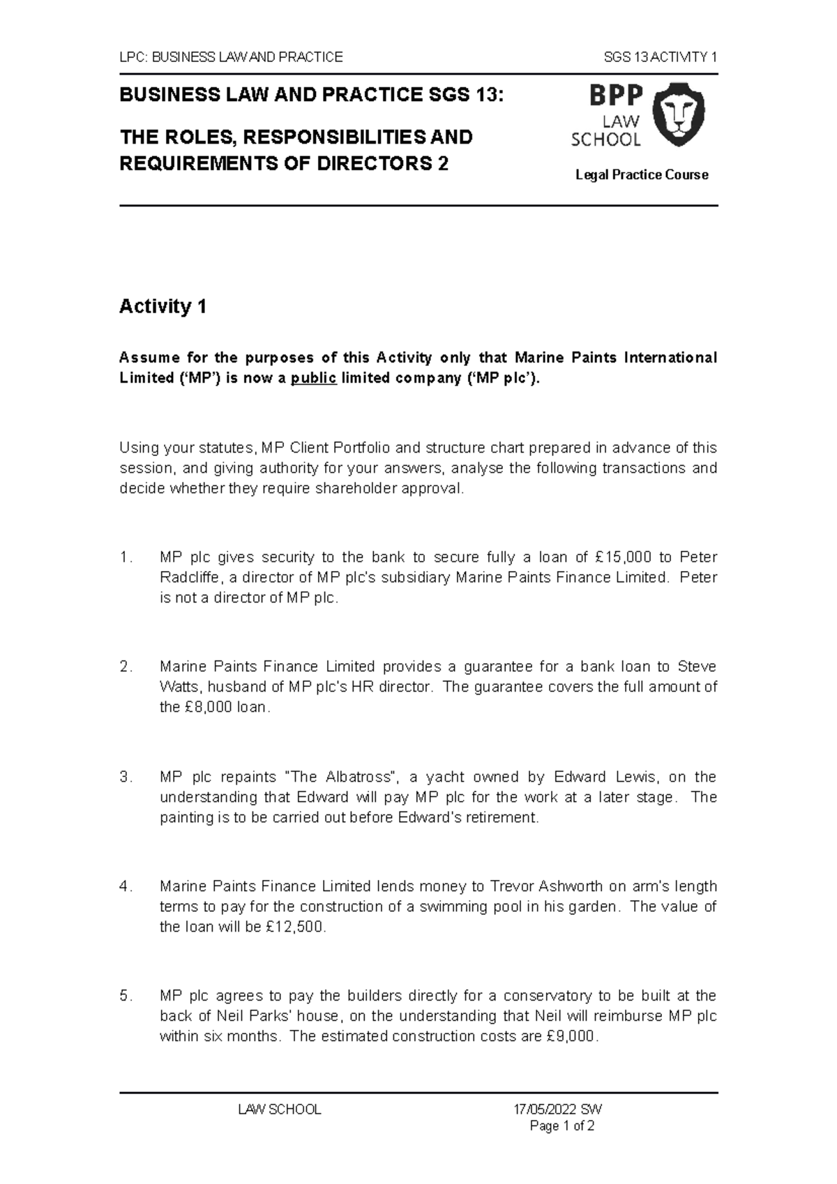 BLP+SGS+13+Activity+1+22-23 - LPC: BUSINESS LAW AND PRACTICE SGS 13 ...