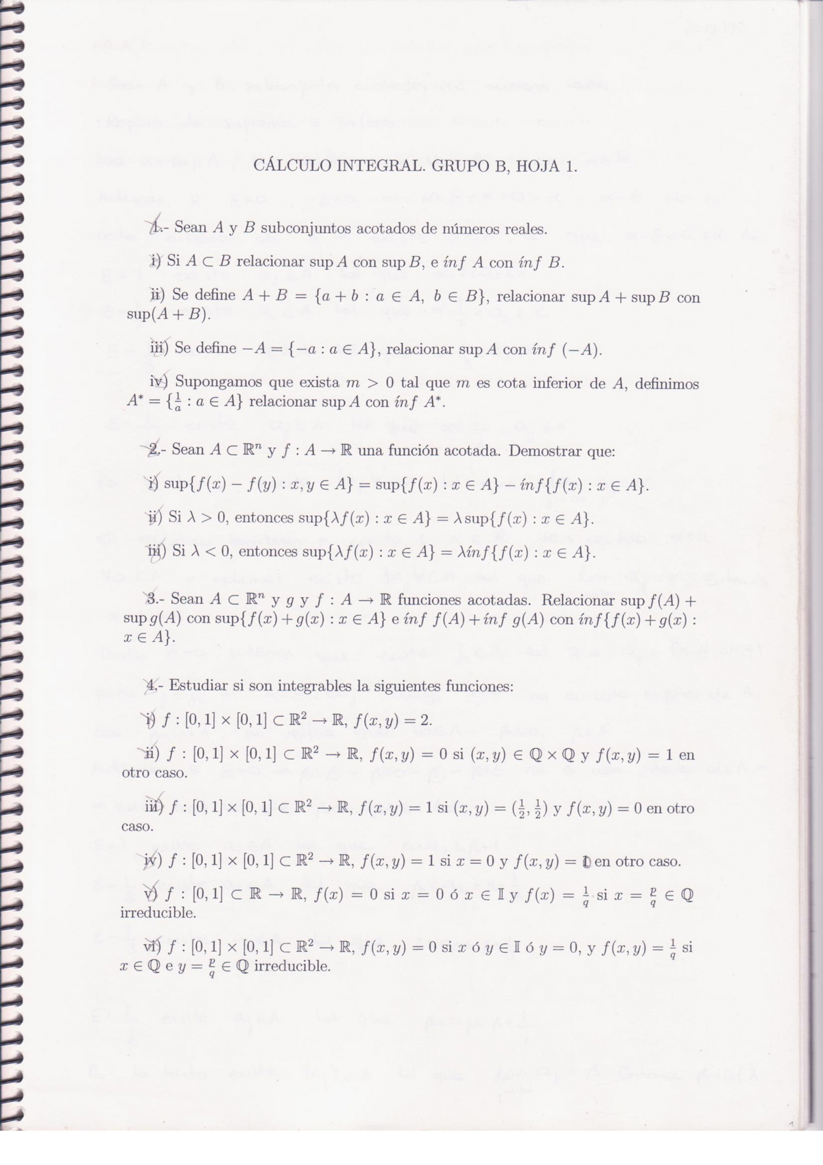 Hoja 1 - CALCULO INTEGRAL. GRUPO B, HOJA 1. 7f).— Sean A Y B ...