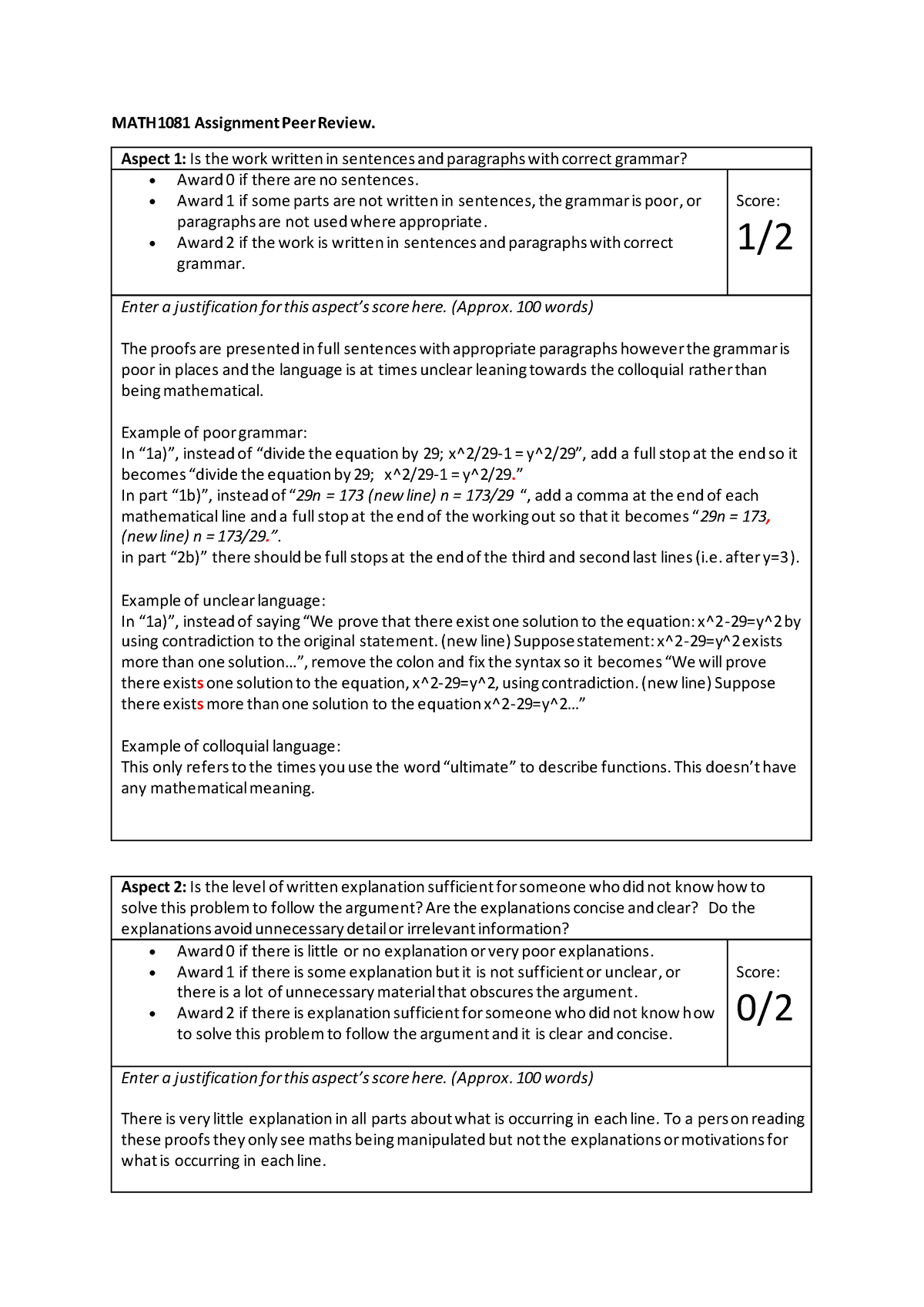 math1081 assignment peer review