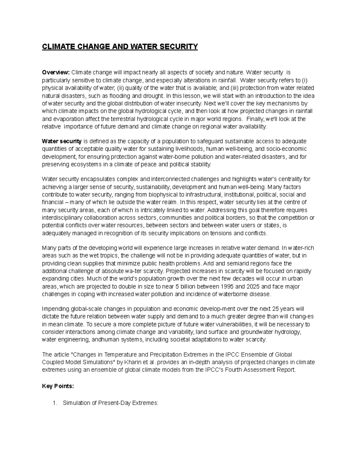 EGS2013 F notes w12 pt3 - Climate change and water security - CLIMATE ...