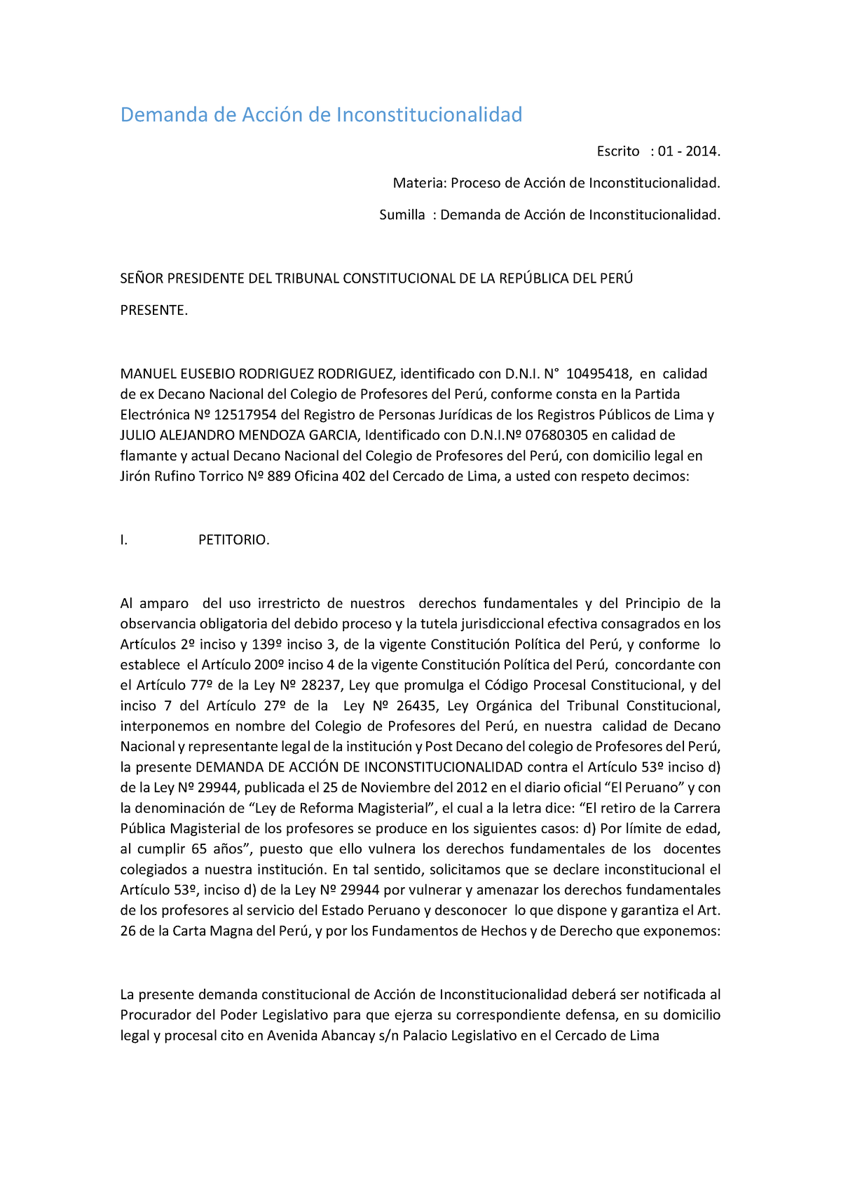 S8 Modelo DE Demanda DE Accion DE Inconstitucionalidad - Demanda De ...