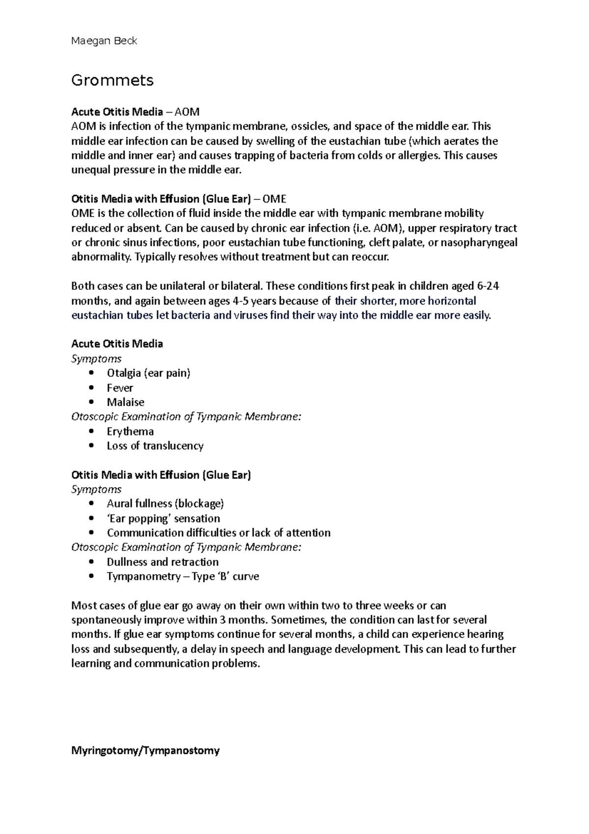 Education Presentation Maegan Beck Grommets Acute Otitis Media AOM