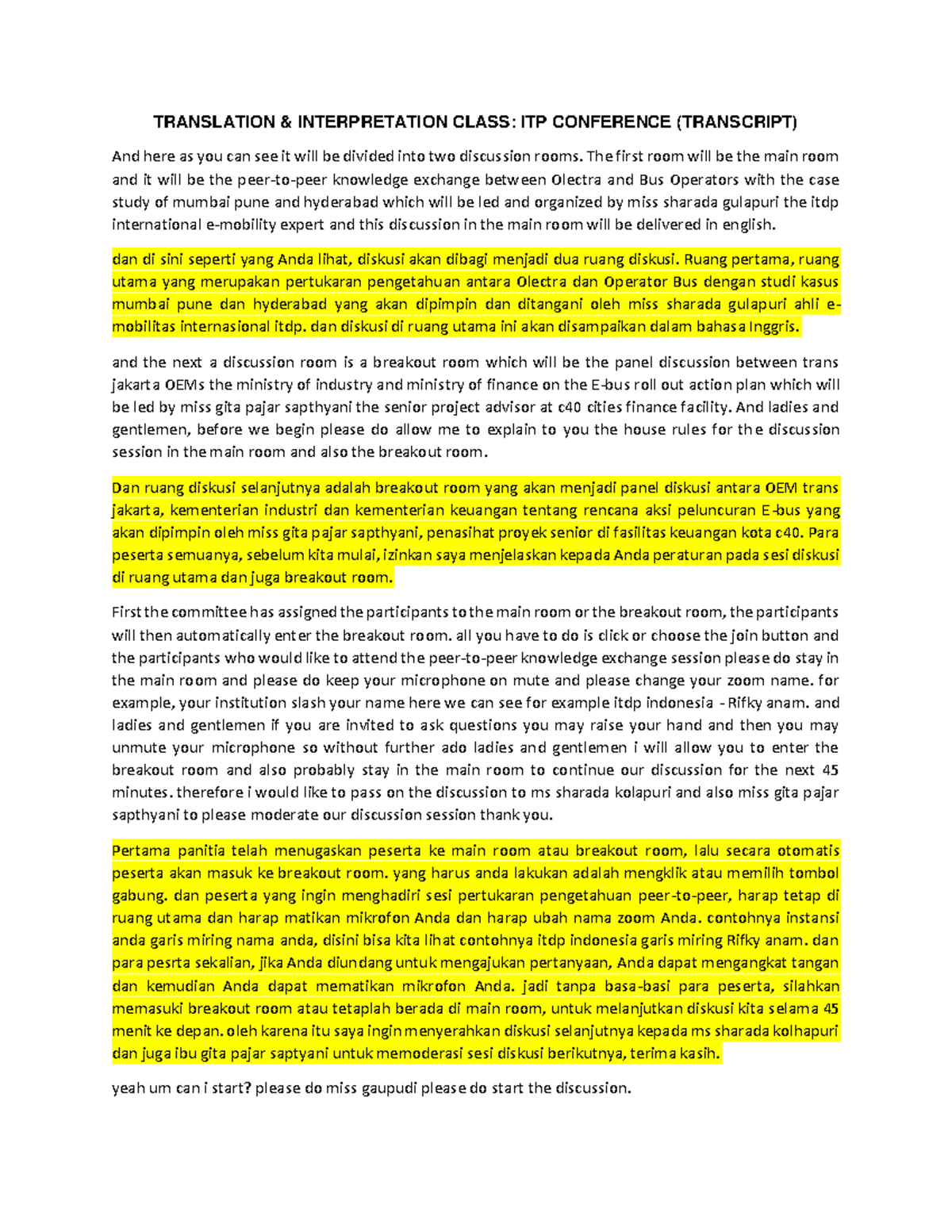 Interpreting Practice - TRANSLATION & INTERPRETATION CLASS: ITP ...