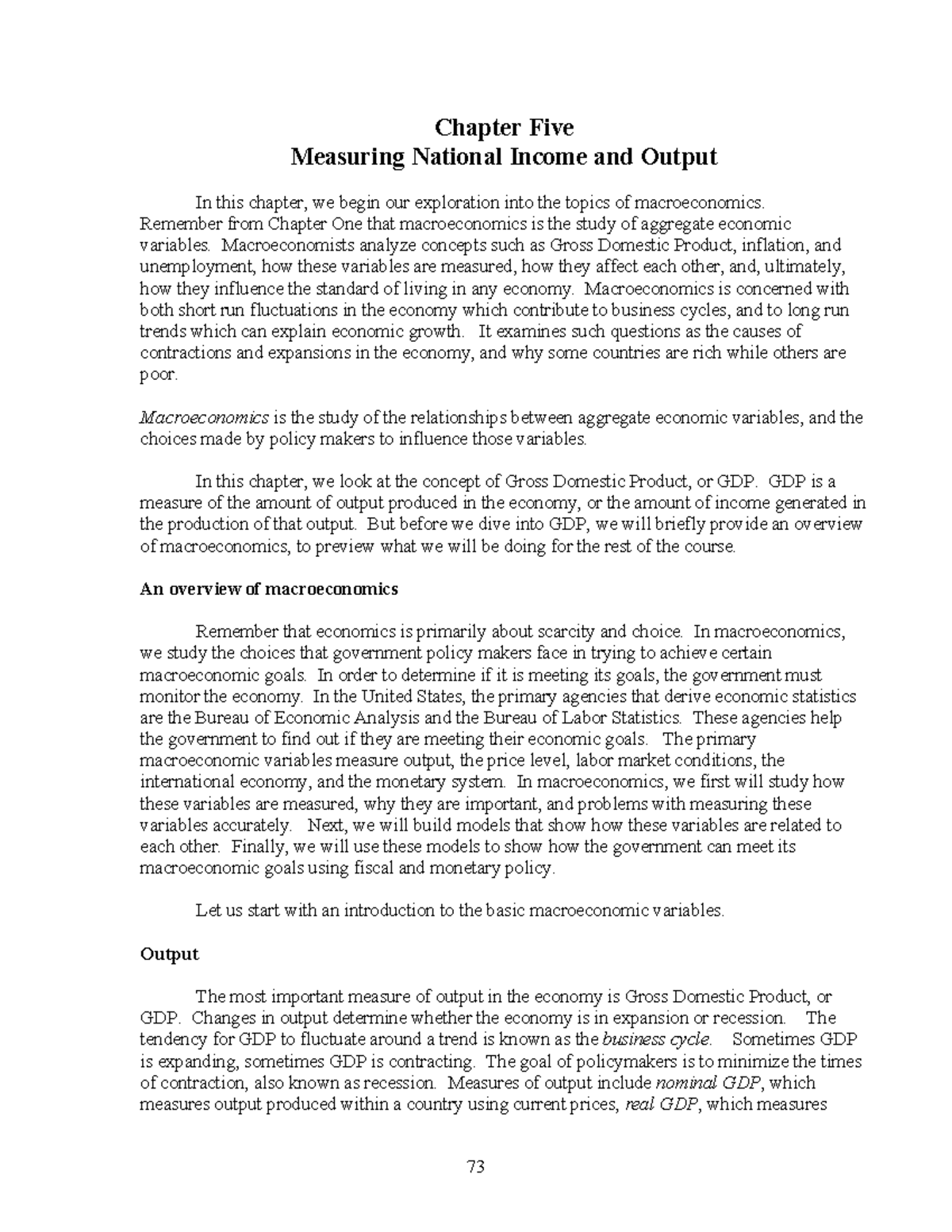 Macro Chapter 5 - NOTES - Chapter Five Measuring National Income And ...