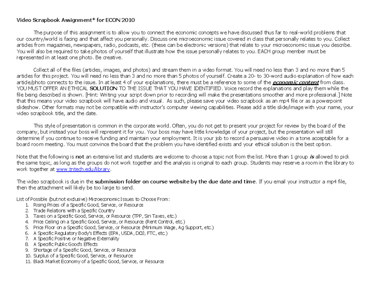 ECON 2010 scrapbook assignment All Modalities - Video Scrapbook ...