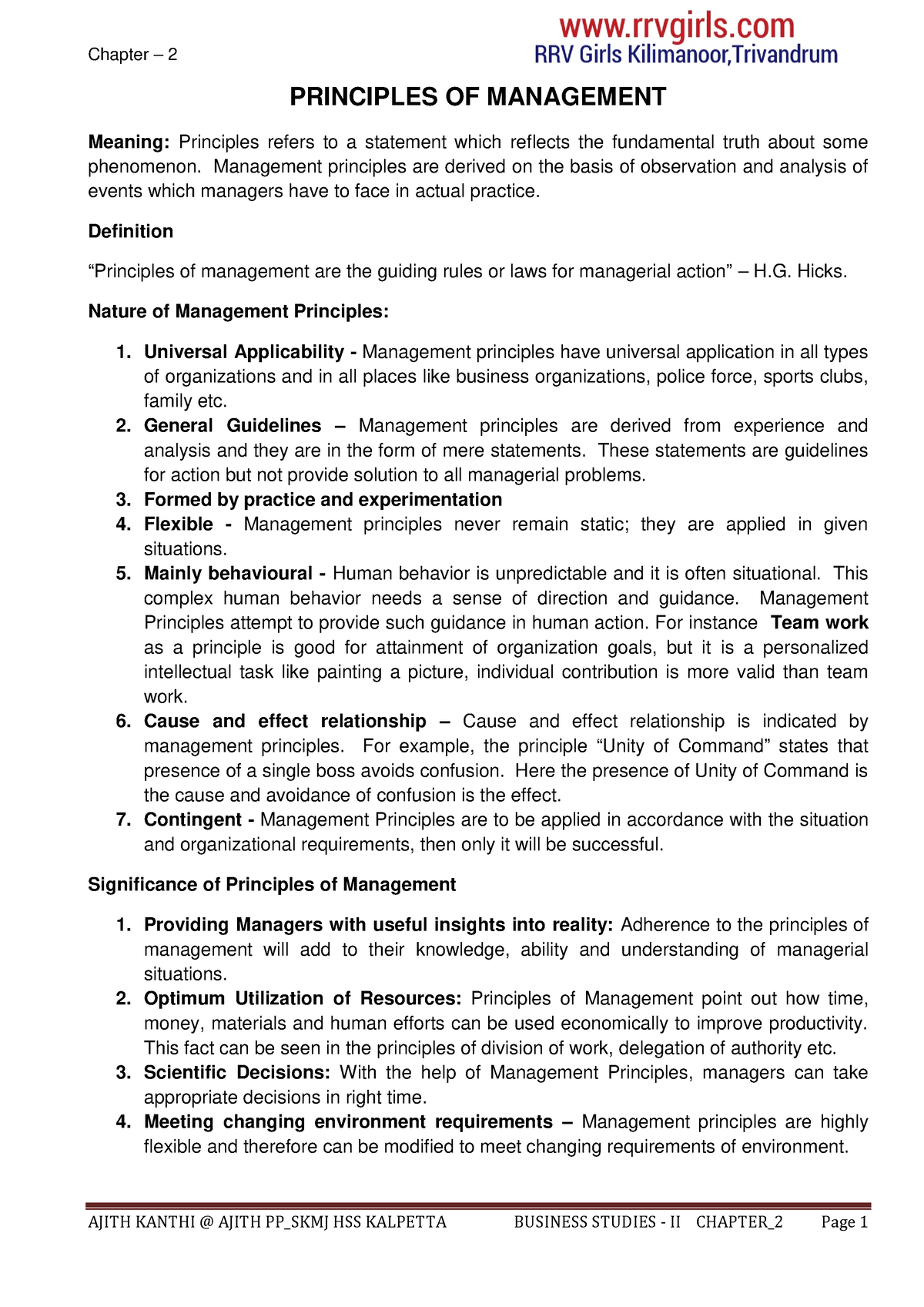 Chapter 2 Principles Of Management - Chapter – 2 PRINCIPLES OF ...