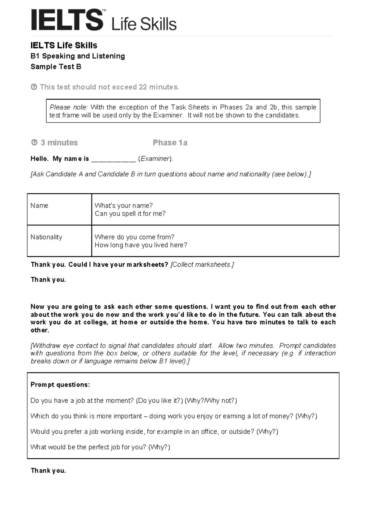 Ielts Life Skills - Sample Paper 2 Level B1 - IELTS Life Skills B1 ...