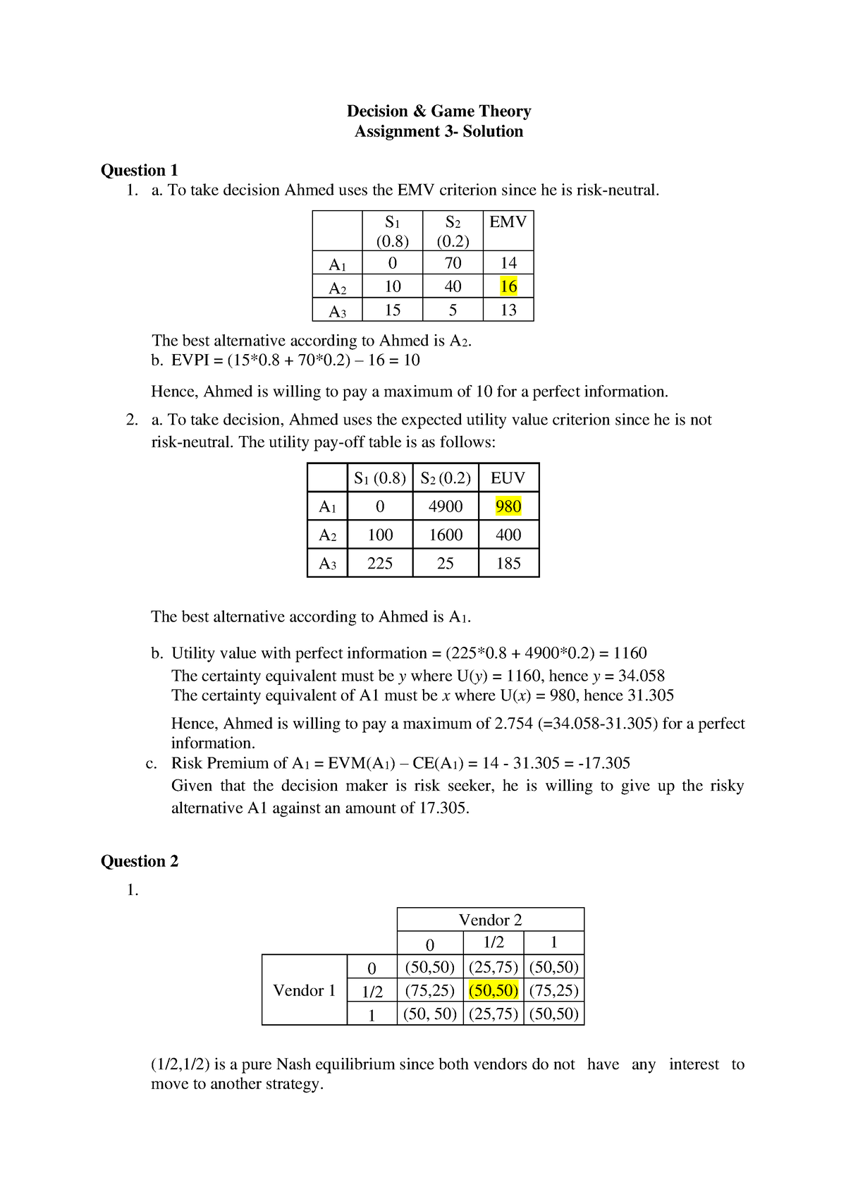 game theory assignment solutions