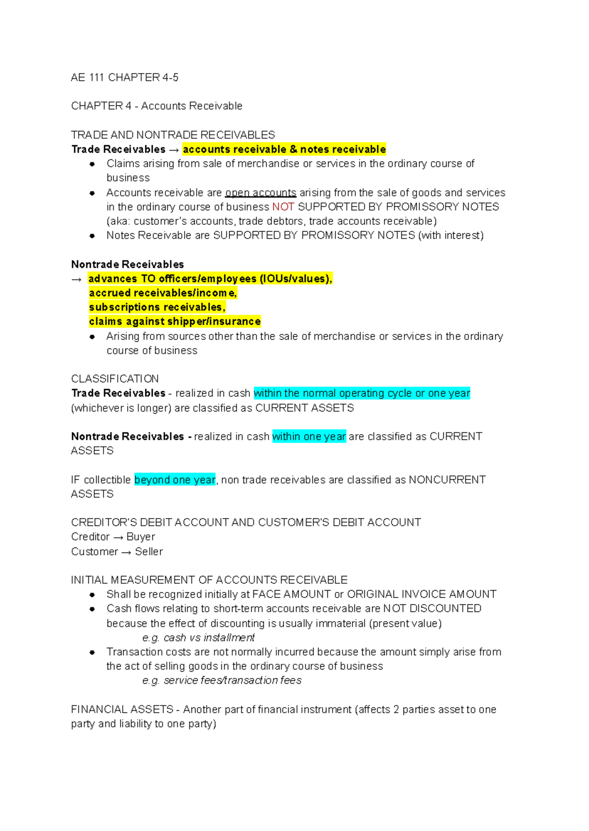Chapter 4 intacc - AE 111 CHAPTER 4- CHAPTER 4 - Accounts Receivable ...