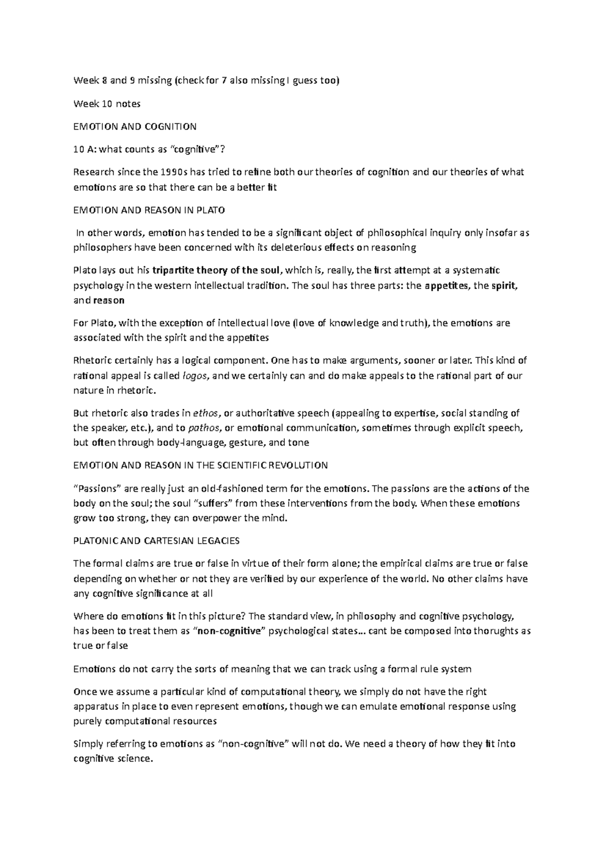 Psych 256 week 10 notes - Week 8 and 9 missing (check for 7 also ...