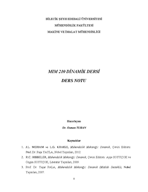 MIM 210 DİNAMİK DERSİ DERS NOTU