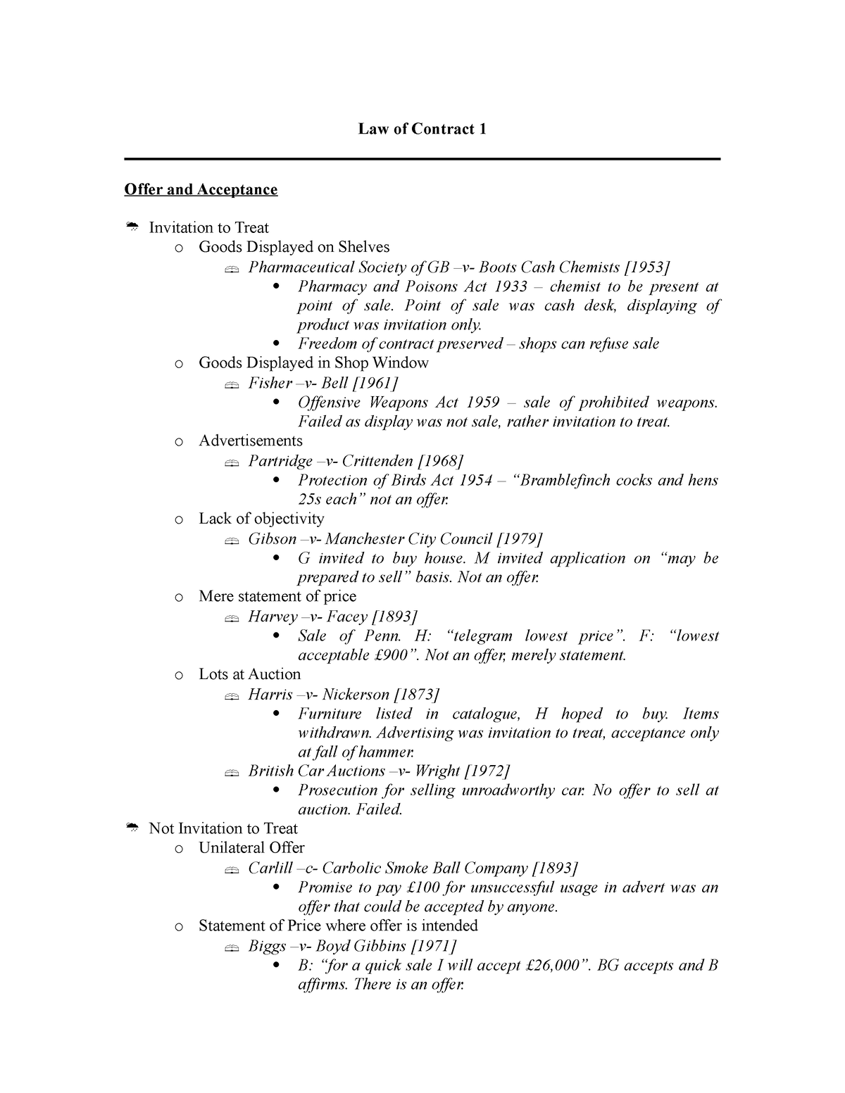 case-list-2-all-cases-law-of-contract-1-offer-and-acceptance