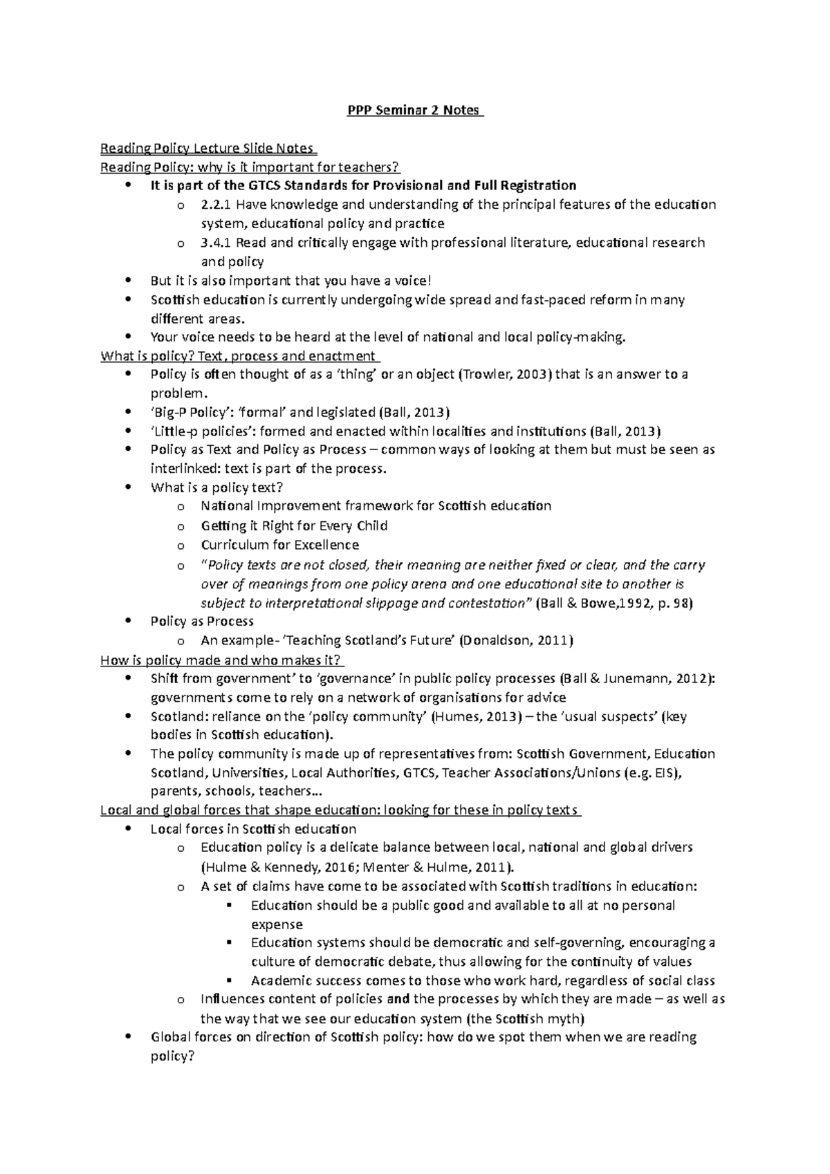 PPP Seminar 2 Notes - PPP Seminar 2 Notes Reading Policy Lecture Slide ...
