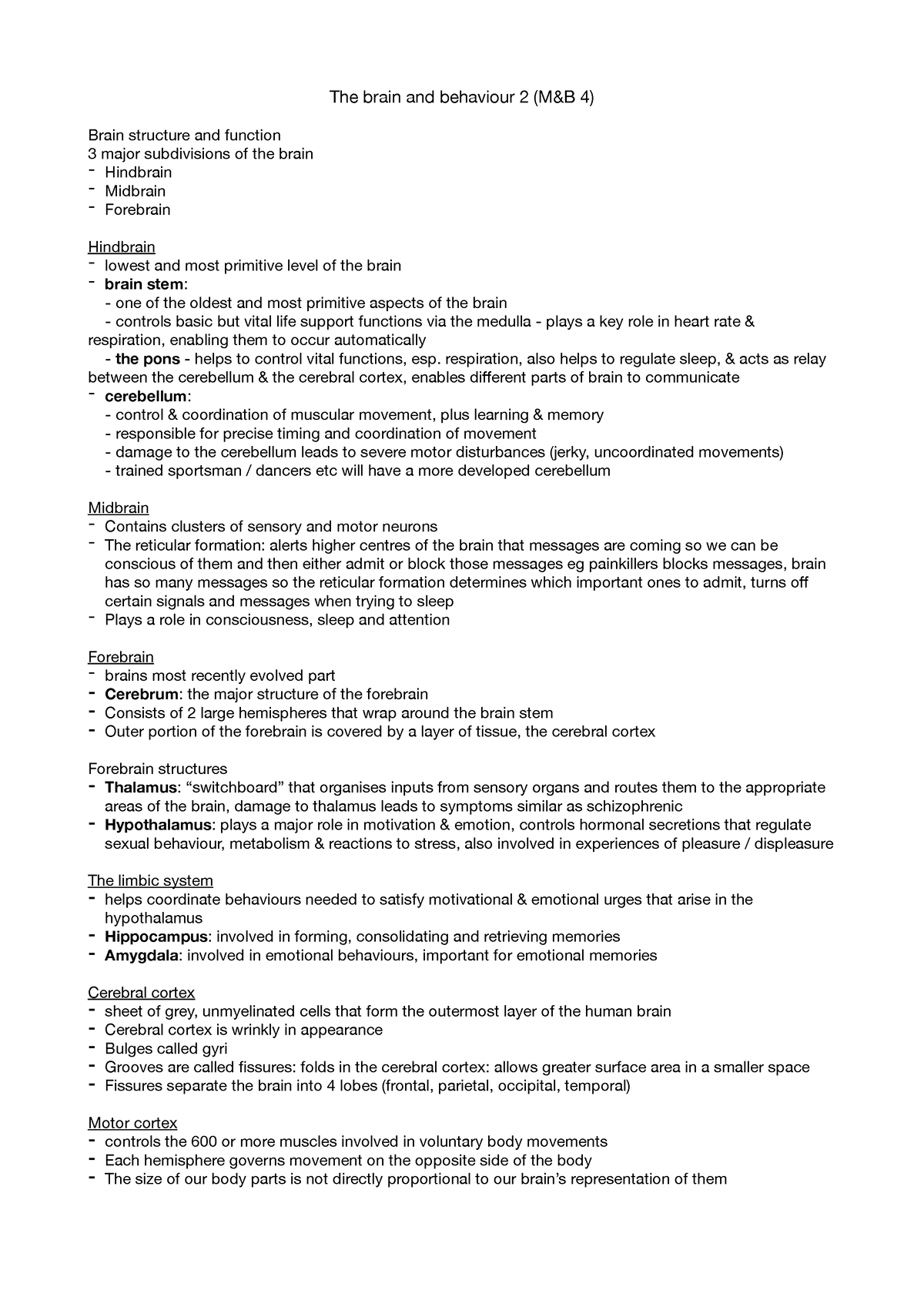 Brain structures and functions - The brain and behaviour 2 (M&B 4 ...
