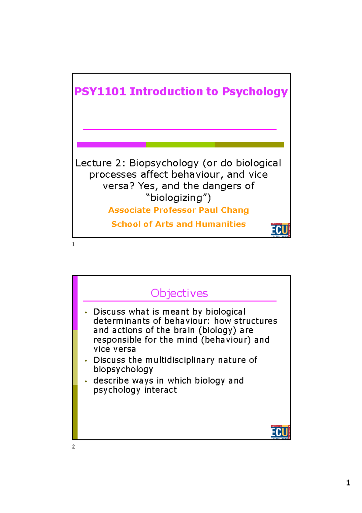 WEEK 2 1101.Lecture 2 Biopsychology Two Per Page - Lecture 2 ...