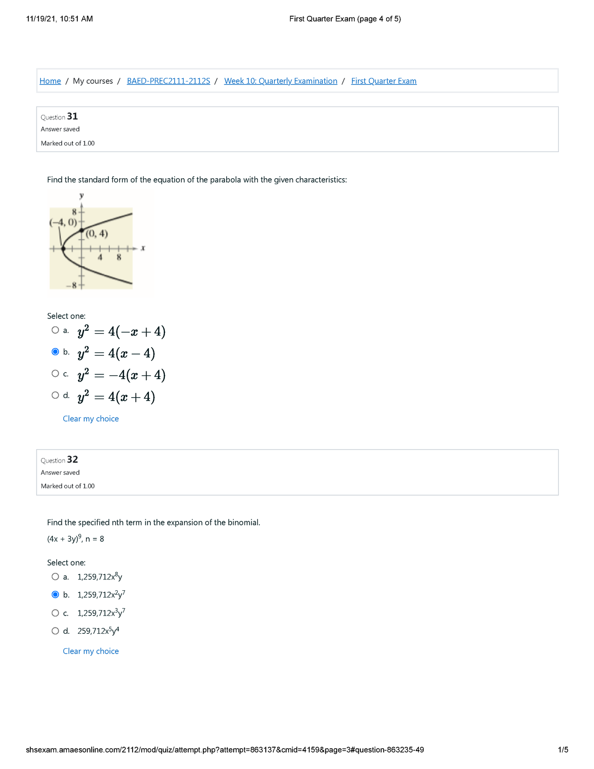 First Quarter Exam (page 4 Of 5) - Home/My Courses/ BAED-PREC2111-2112S ...