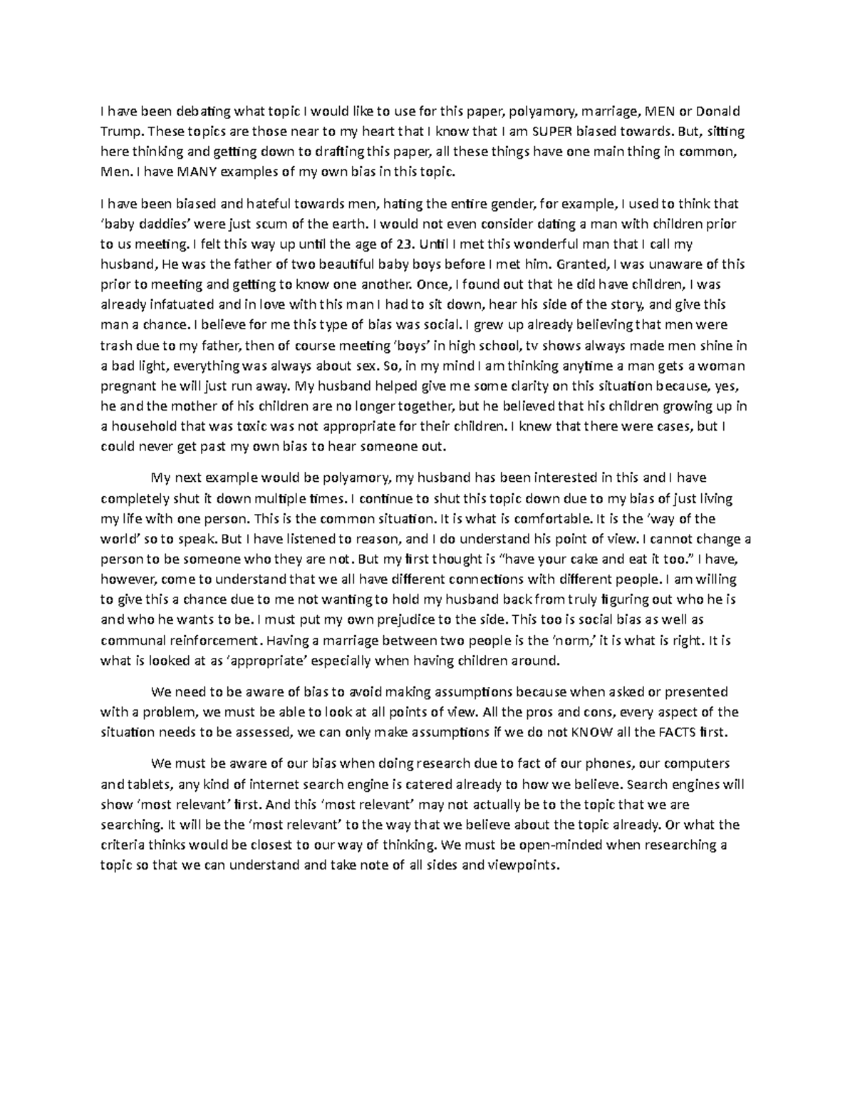 Bias Essay for Liberal Arts - I have been debating what topic I would ...