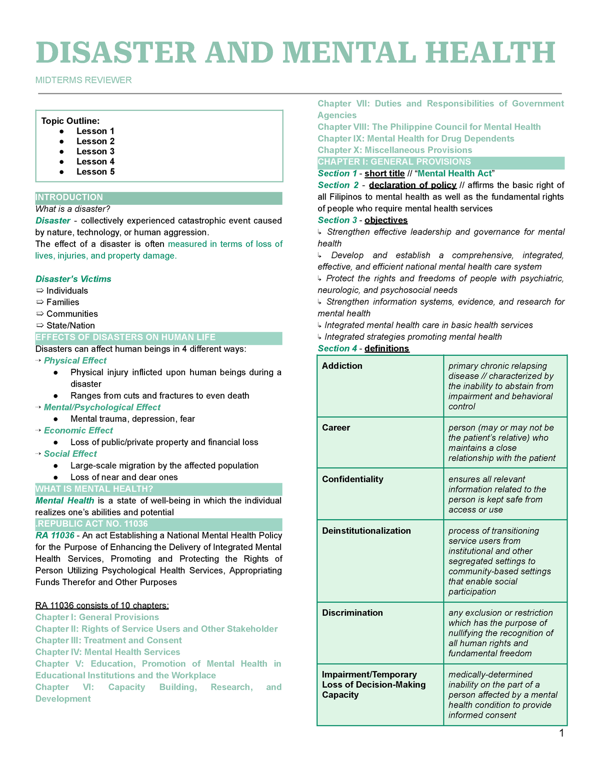 DMH Notes Chapter 1-5 - DISASTER AND MENTAL HEALTH MIDTERMS REVIEWER ...