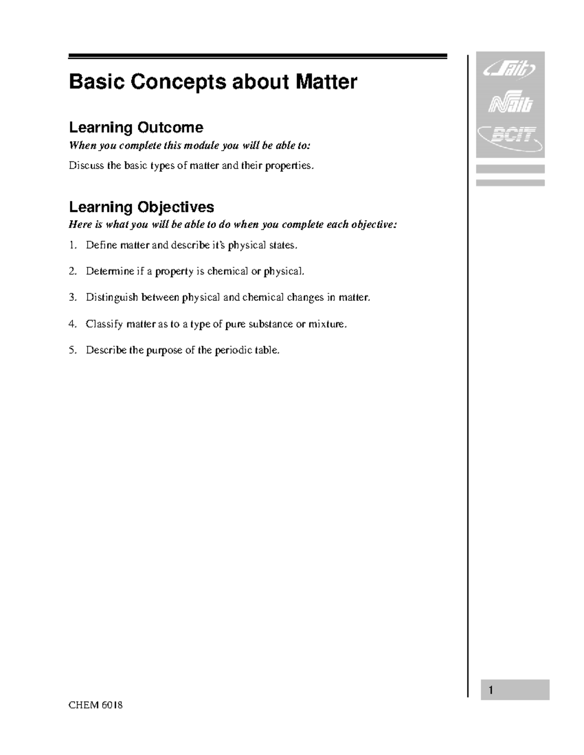 Chapter-20 - Science - 1 Basic Concepts about Matter Learning Outcome ...