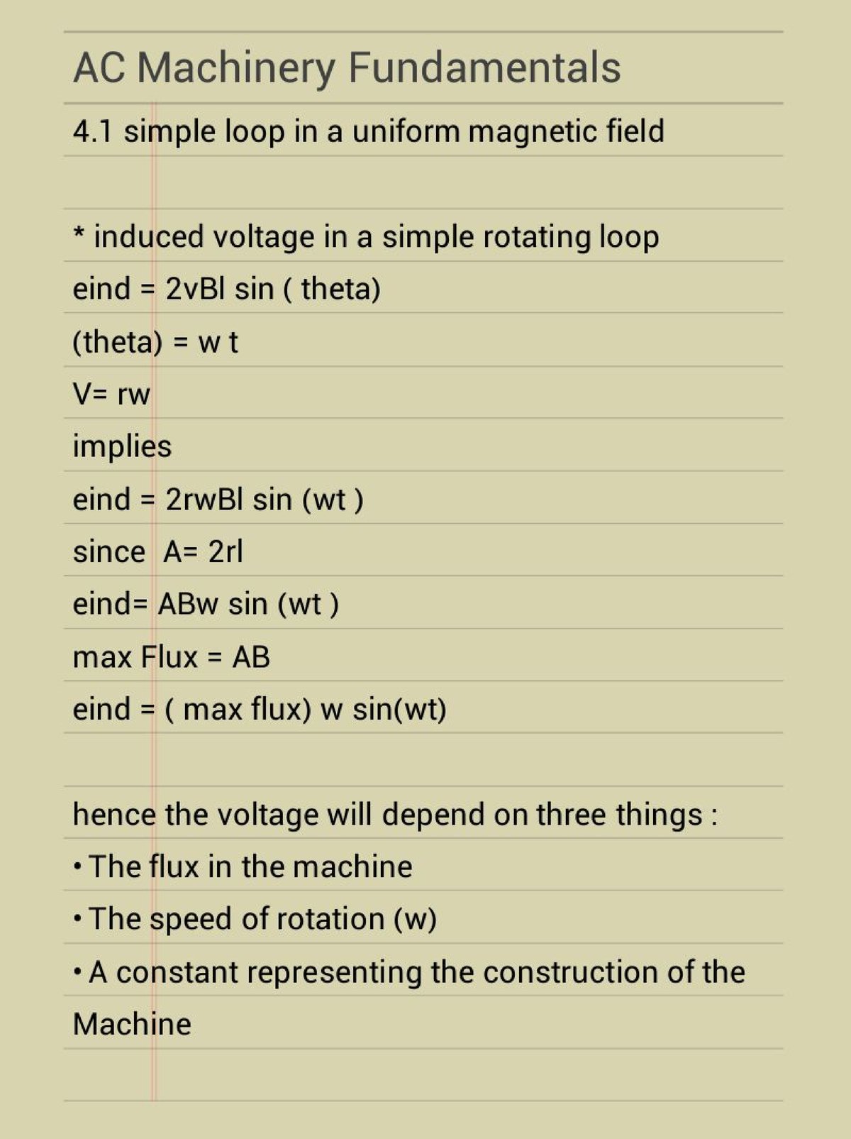 Chapter 4 Electric Machines need to know formulas and concepts AC