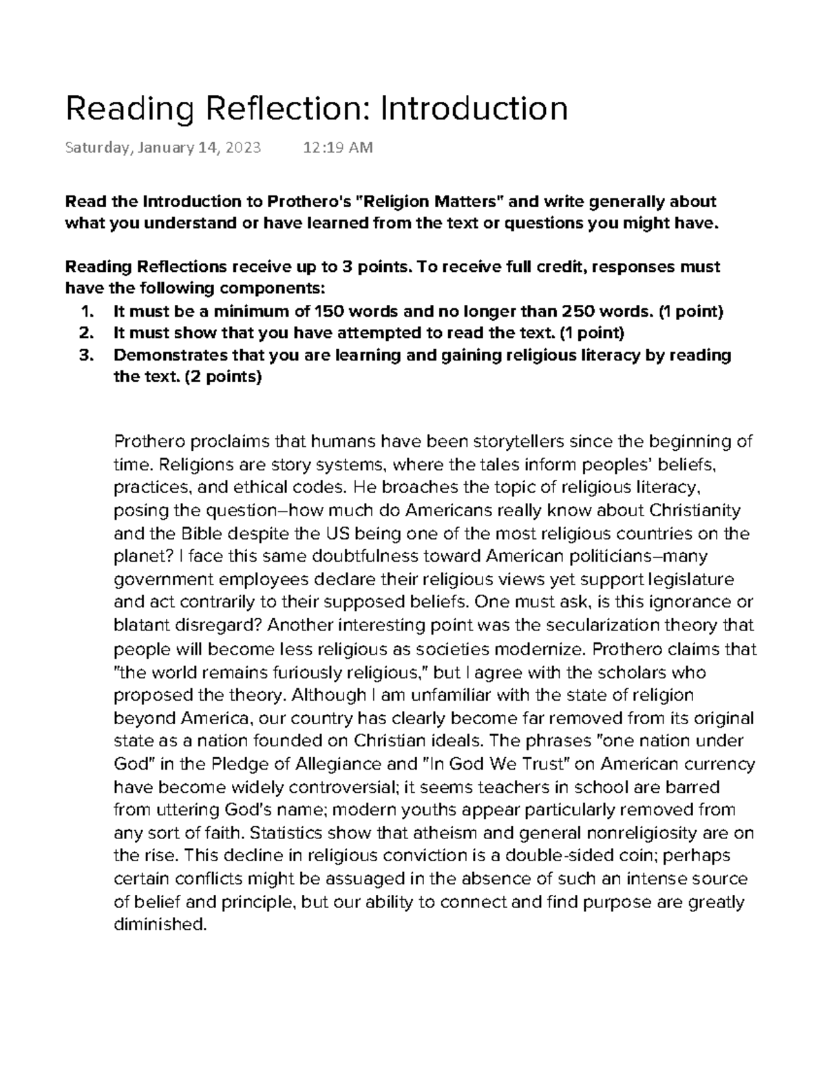 Reading Reflection Introduction - Read the Introduction to Prothero's ...