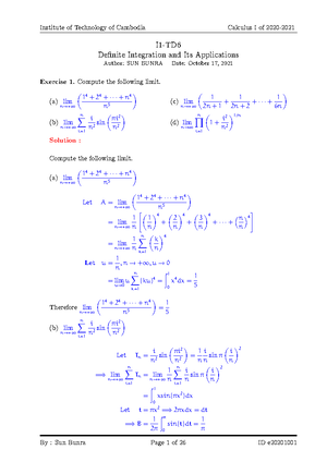 I1TD1CAL1 - I would like to share some solution of TD of calculus 1 ...