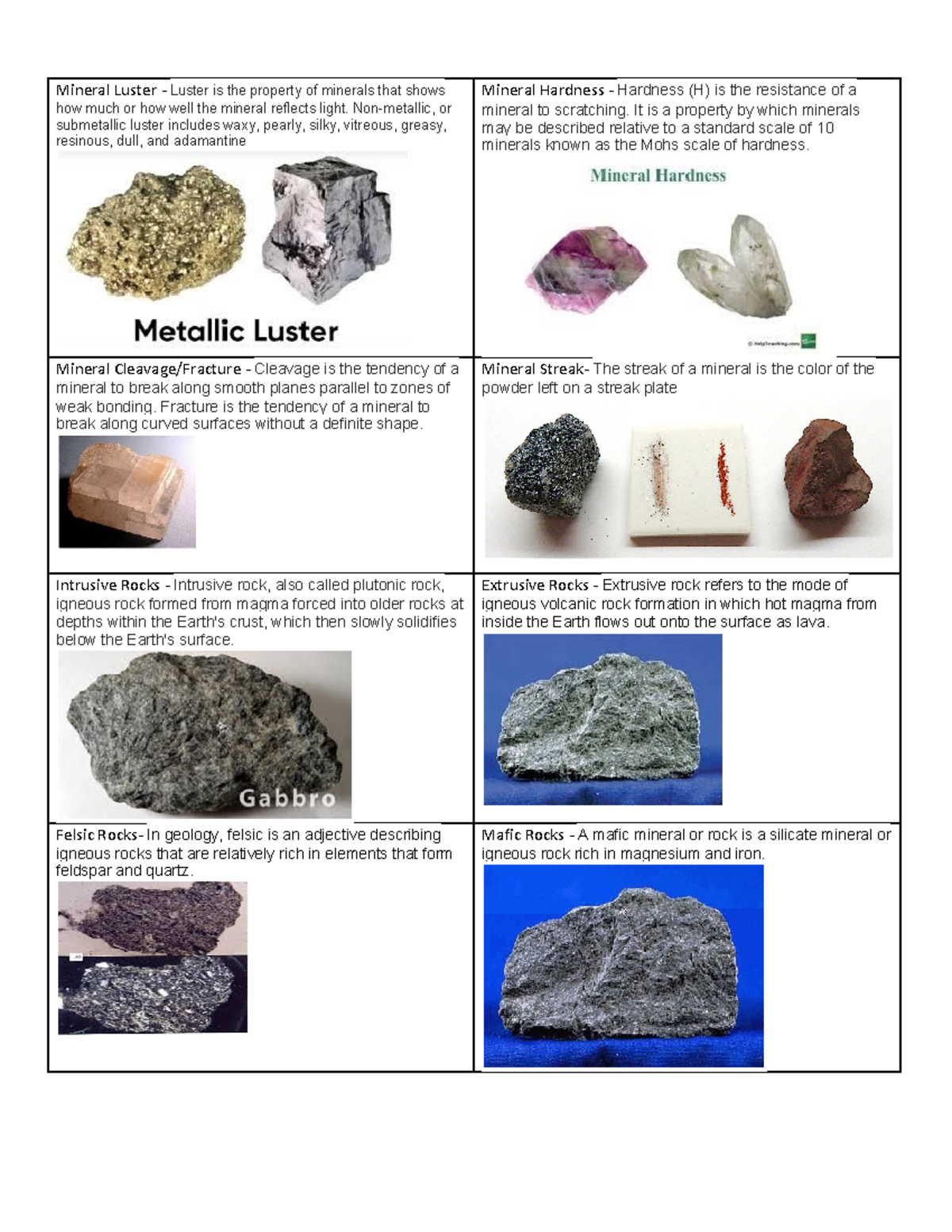 Mins Rocks Vocab Squares - Mineral Luster - Luster is the property of ...