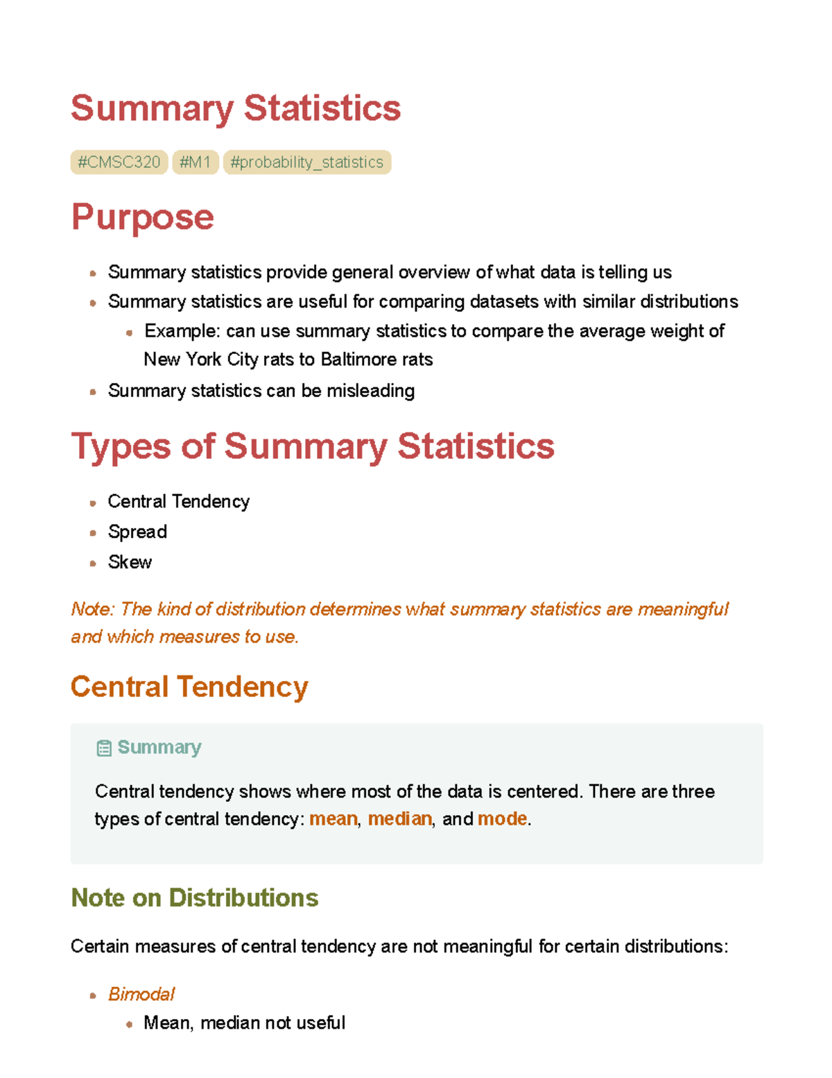 Summary Statistics - Summary Statistics #CMSC320 #M1 #probability ...