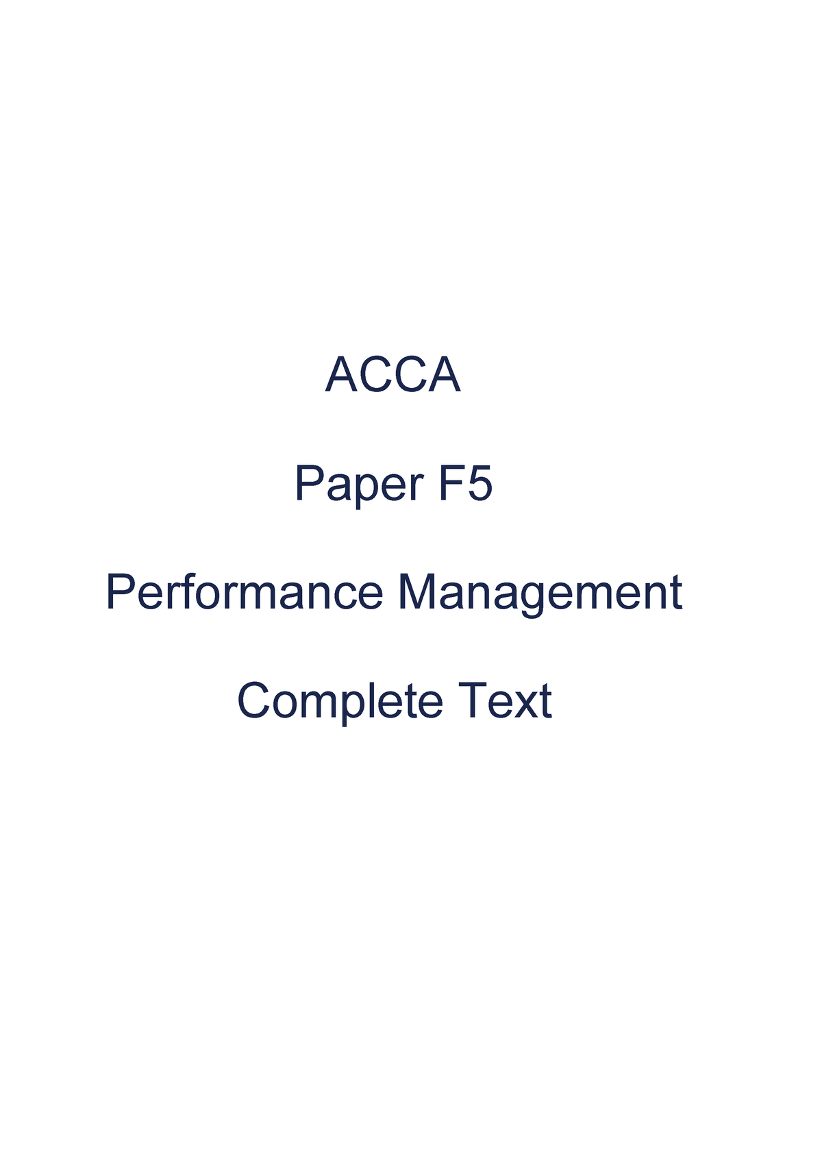 F5 - Study Material - ACCA Paper F Performance Management Complete Text ...