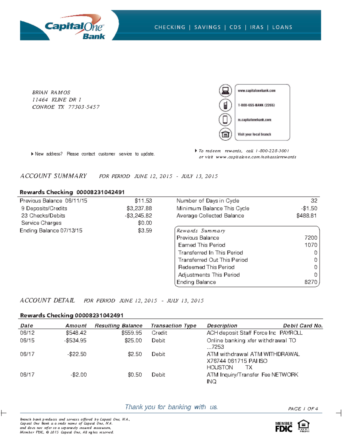 Capital One Statement 072015 2491 - BRIAN RAMOS 11464 KLINE DR 1 CONROE ...