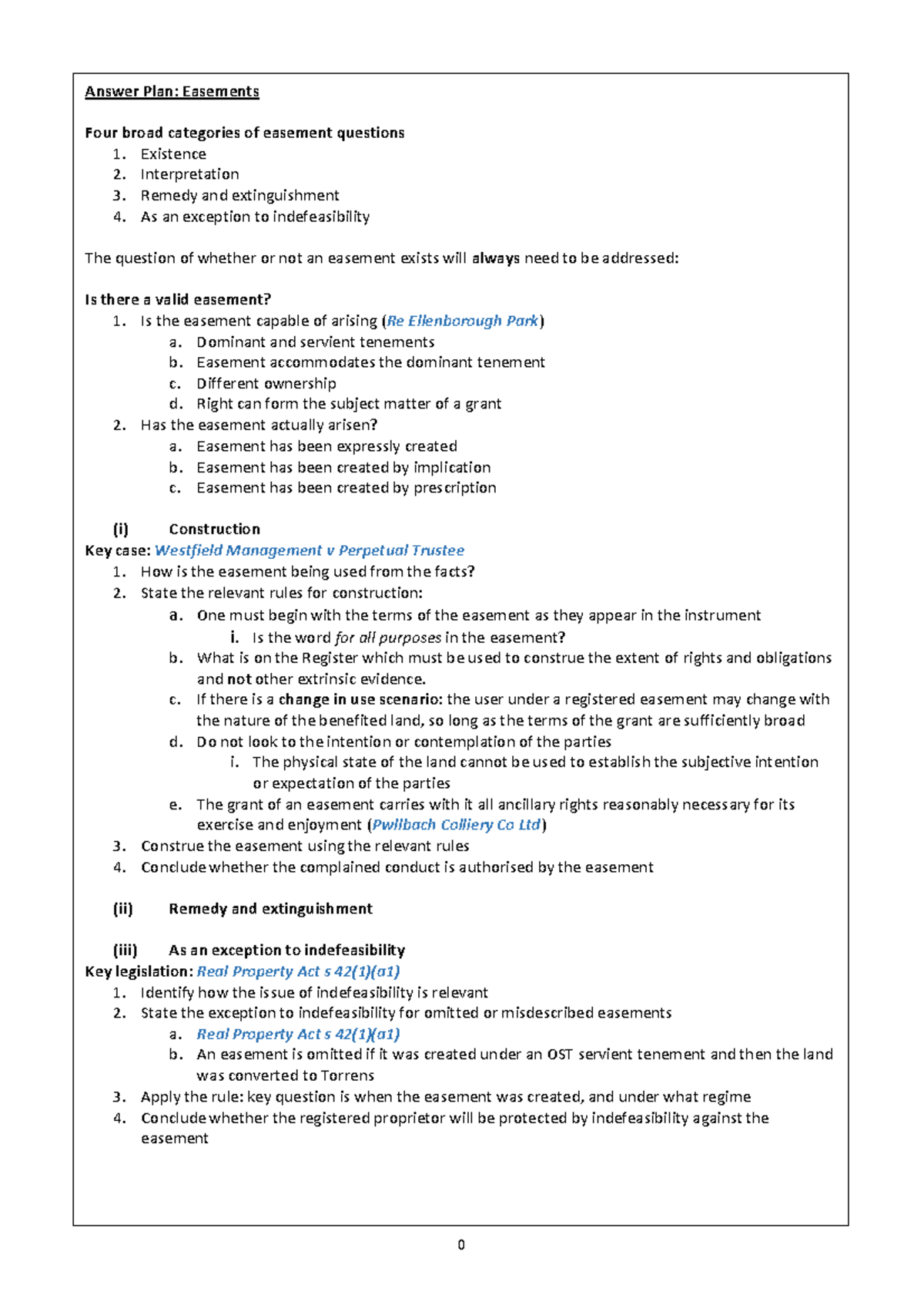 Easement Answer Plan 0 = Answer Plan Easements Four broad categories